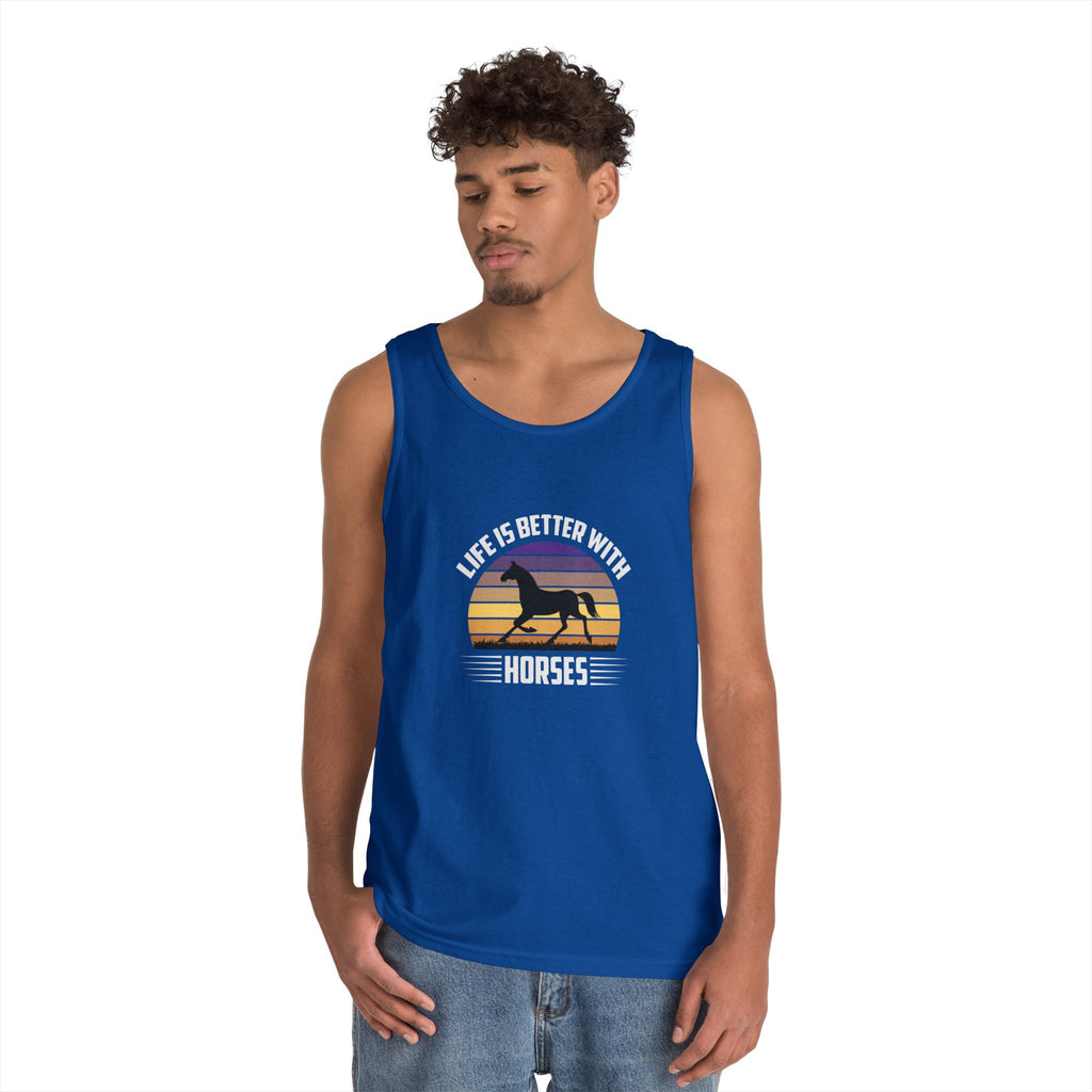 Horse Tank Top — "Life Is Better With Horses" Retro Sunset Riding Shirt