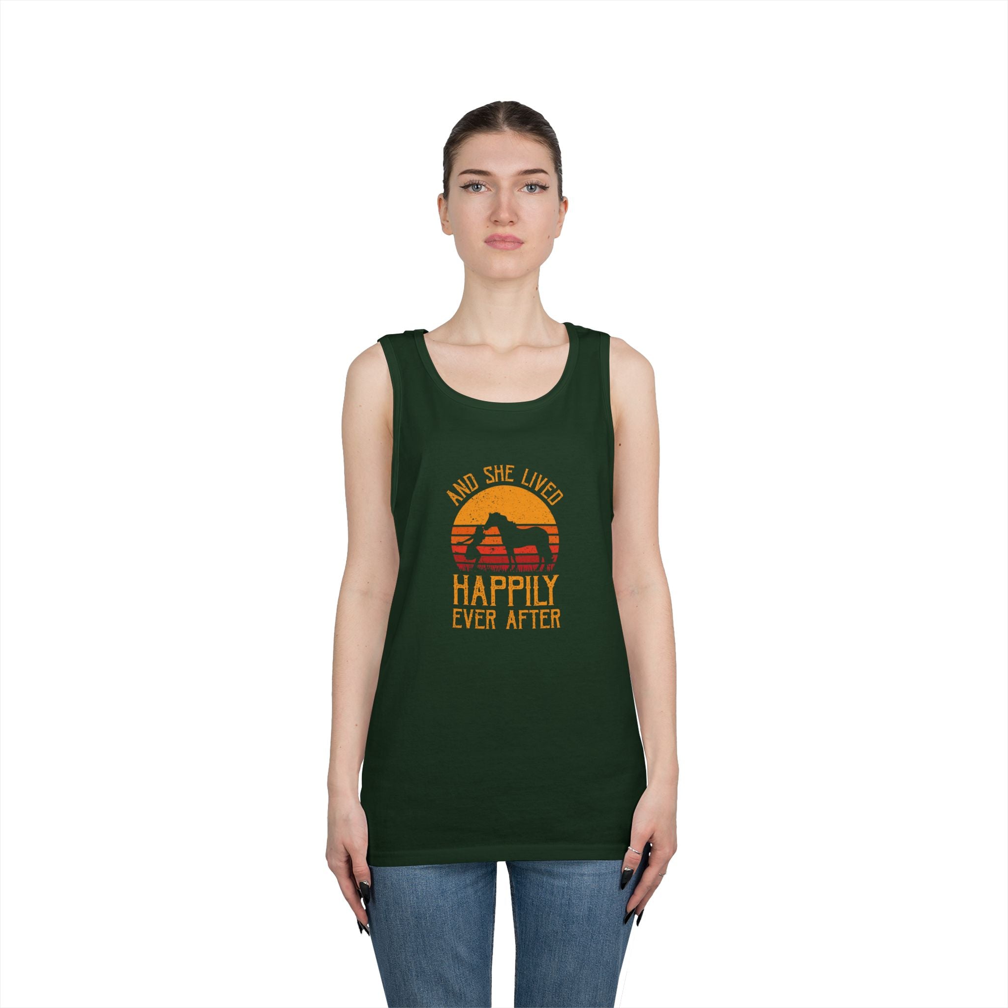 Tank Top — "And She Lived Happily Ever After" Sunset Horse Tank for Women