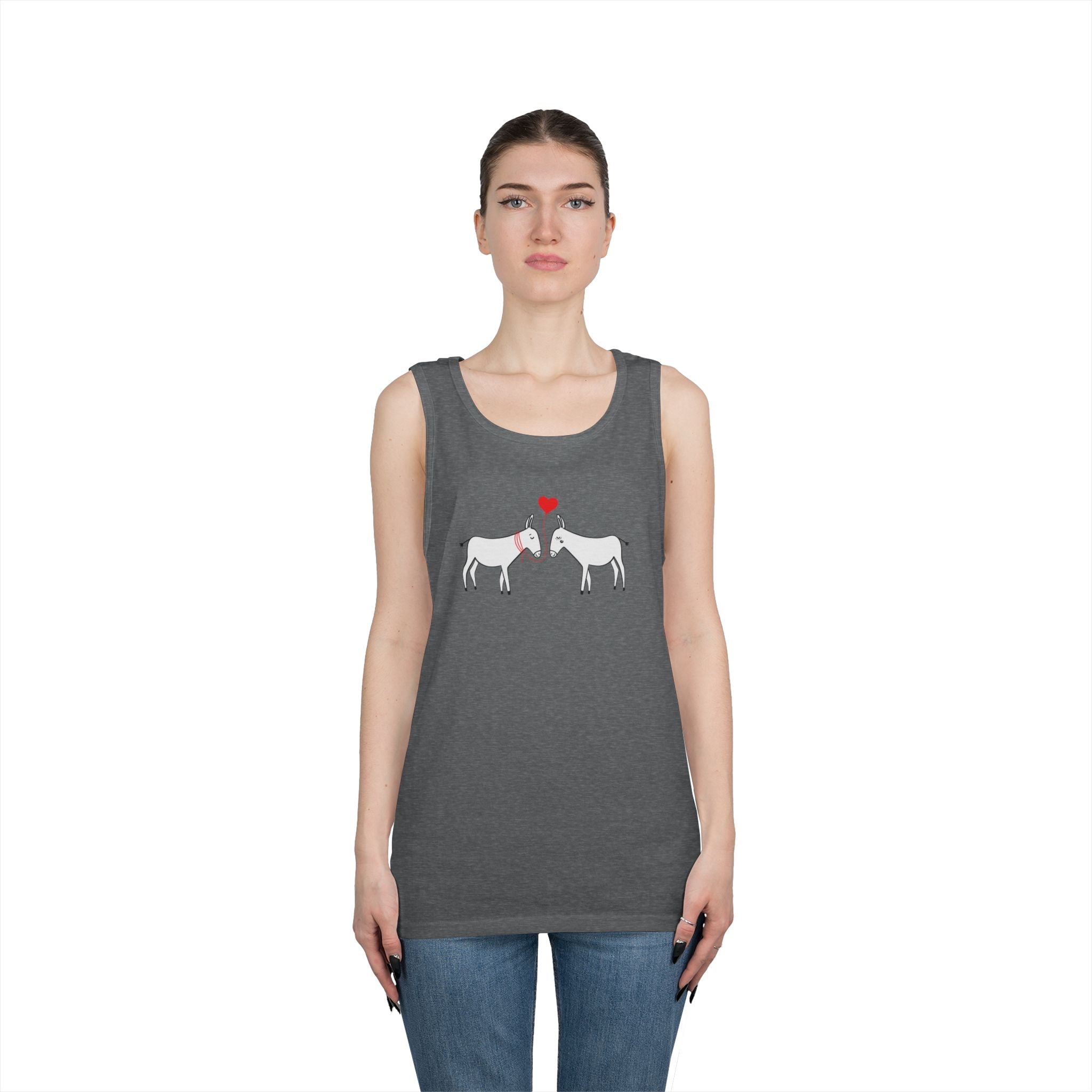 Horse Love Tank Top — Minimalist Kissing Horses with Heart