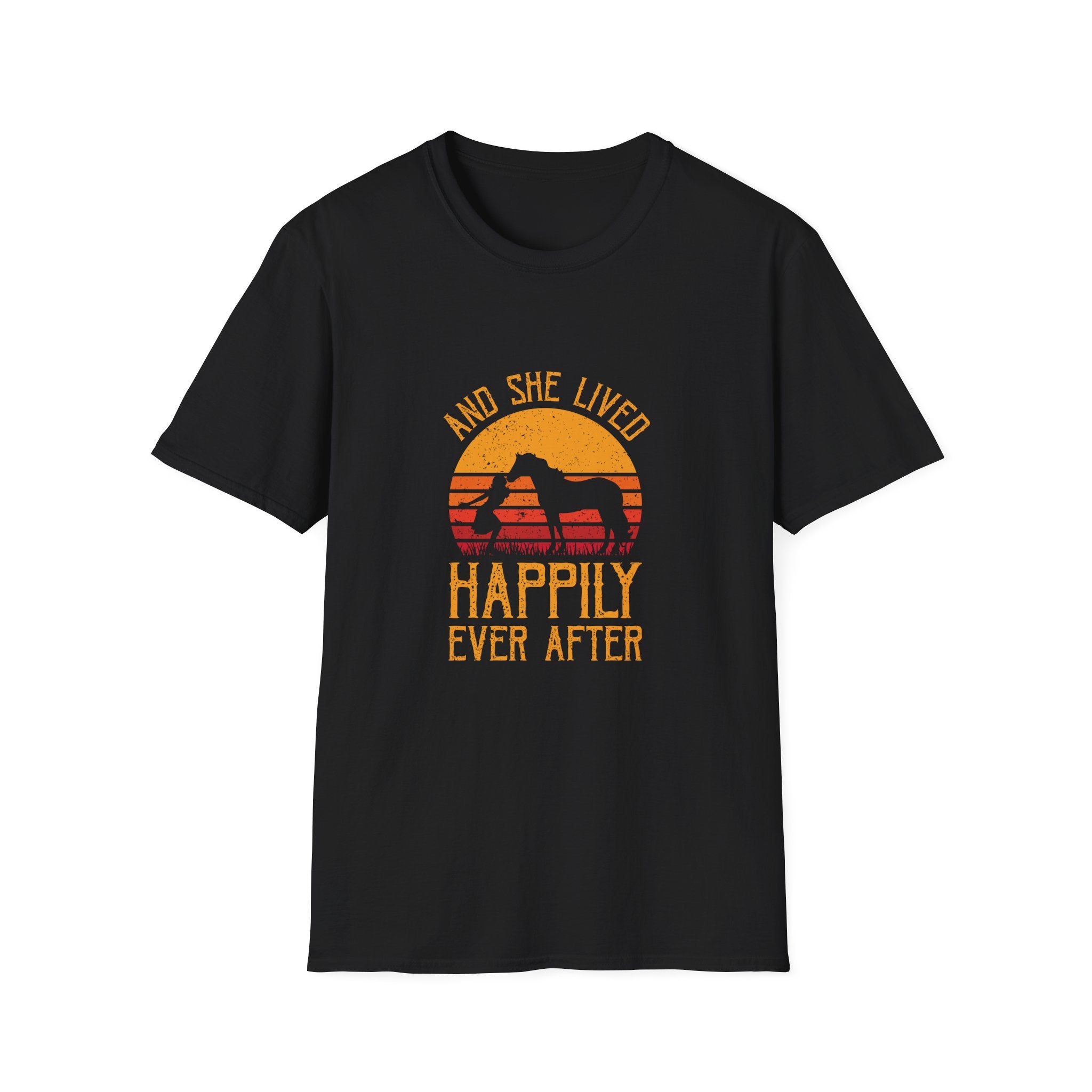 Happily Ever After Camping T-Shirt — 'And She Lived Happily Ever After' Retro Sunset Tee