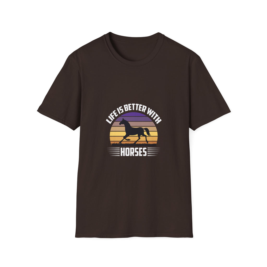 Horse T-Shirt — "Life Is Better With Horses" Vintage Sunset Tee