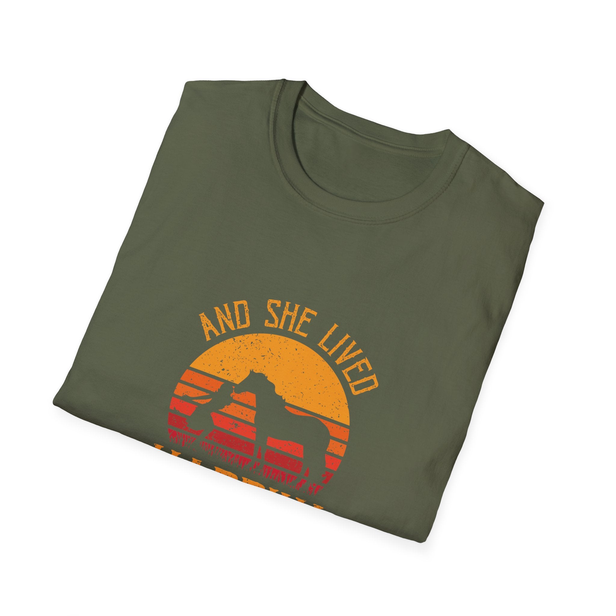 Happily Ever After Camping T-Shirt — 'And She Lived Happily Ever After' Retro Sunset Tee