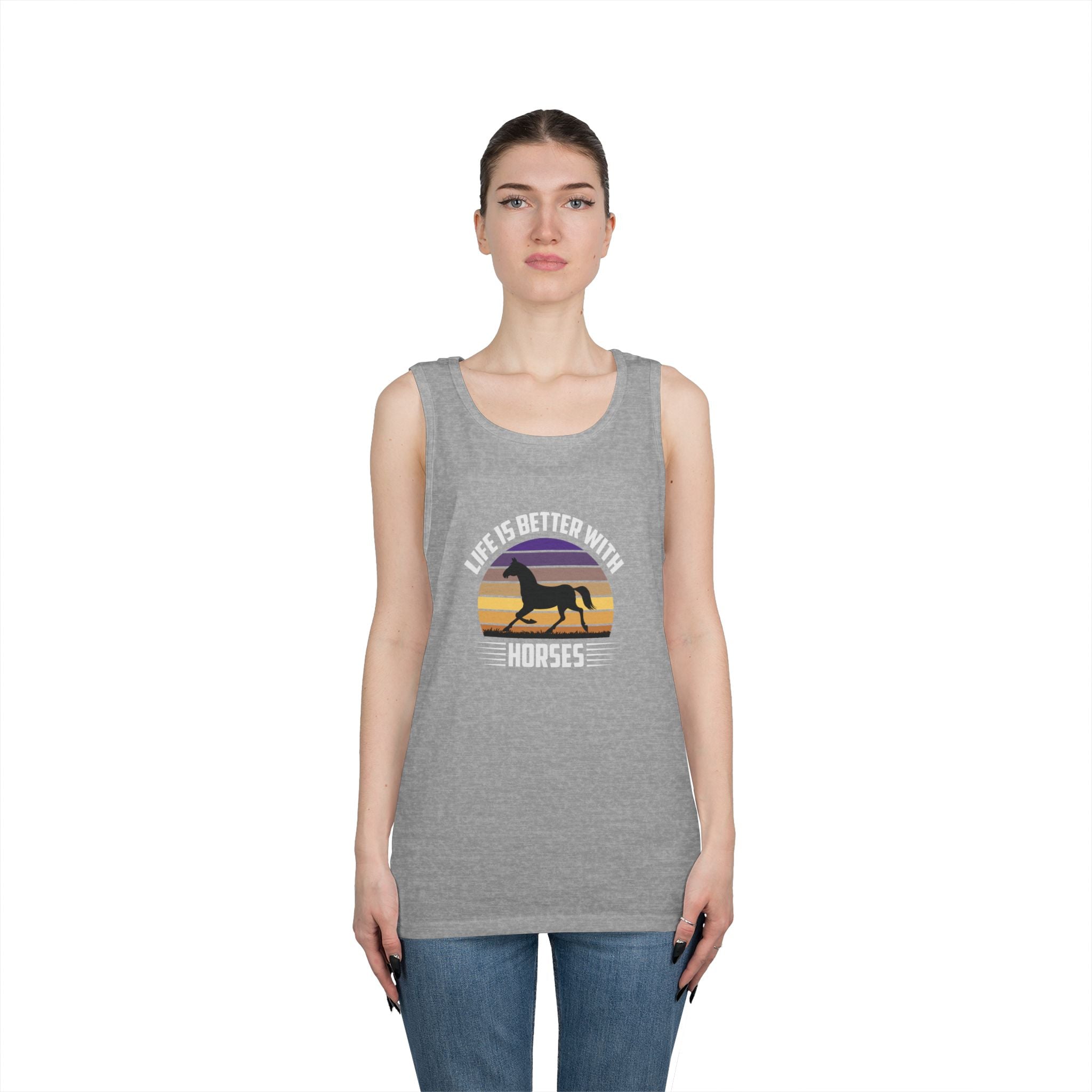 Horse Tank Top — "Life Is Better With Horses" Retro Sunset Riding Shirt