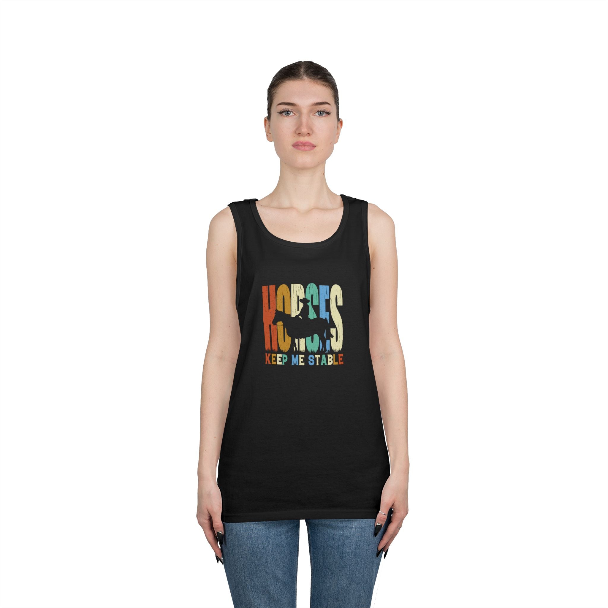 Tank Top — 'Horses Keep Me Stable' Retro Equestrian Tank