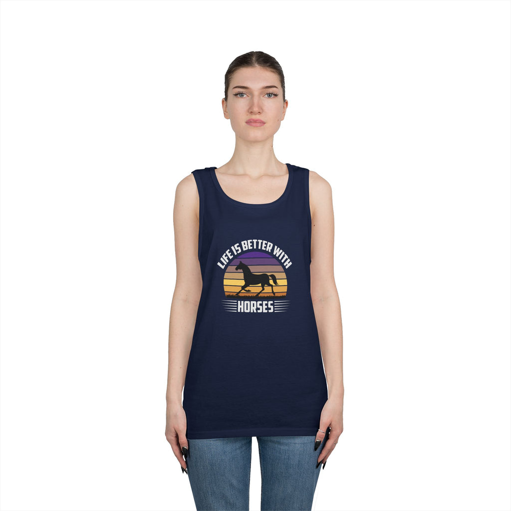 Horse Tank Top — "Life Is Better With Horses" Retro Sunset Riding Shirt