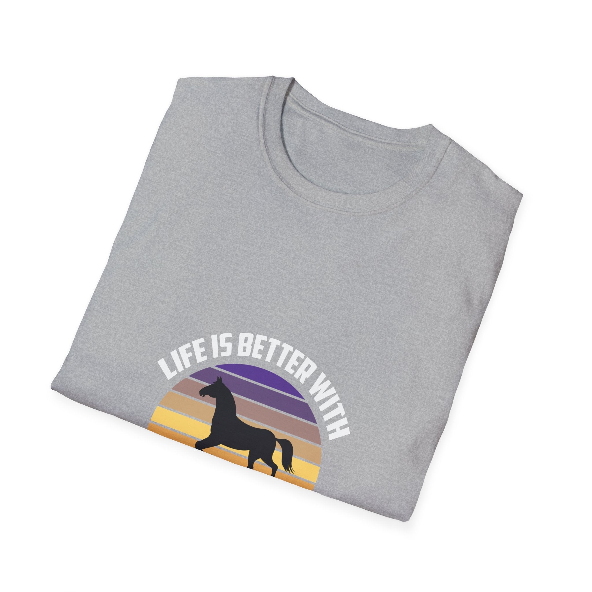 Horse T-Shirt — "Life Is Better With Horses" Vintage Sunset Tee