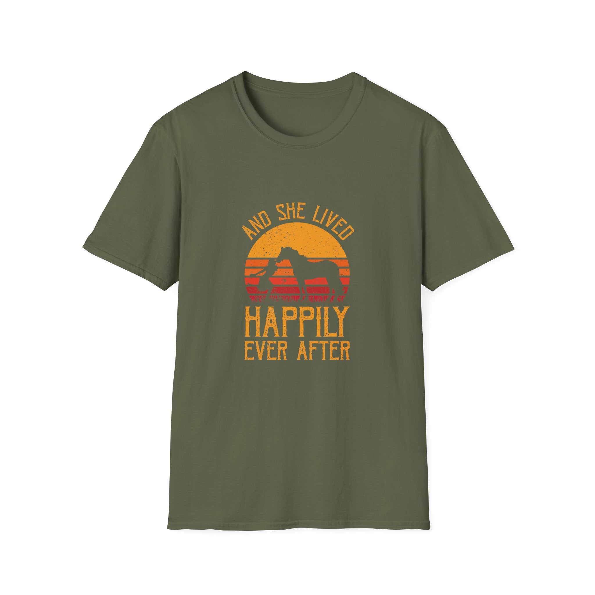 Happily Ever After Camping T-Shirt — 'And She Lived Happily Ever After' Retro Sunset Tee