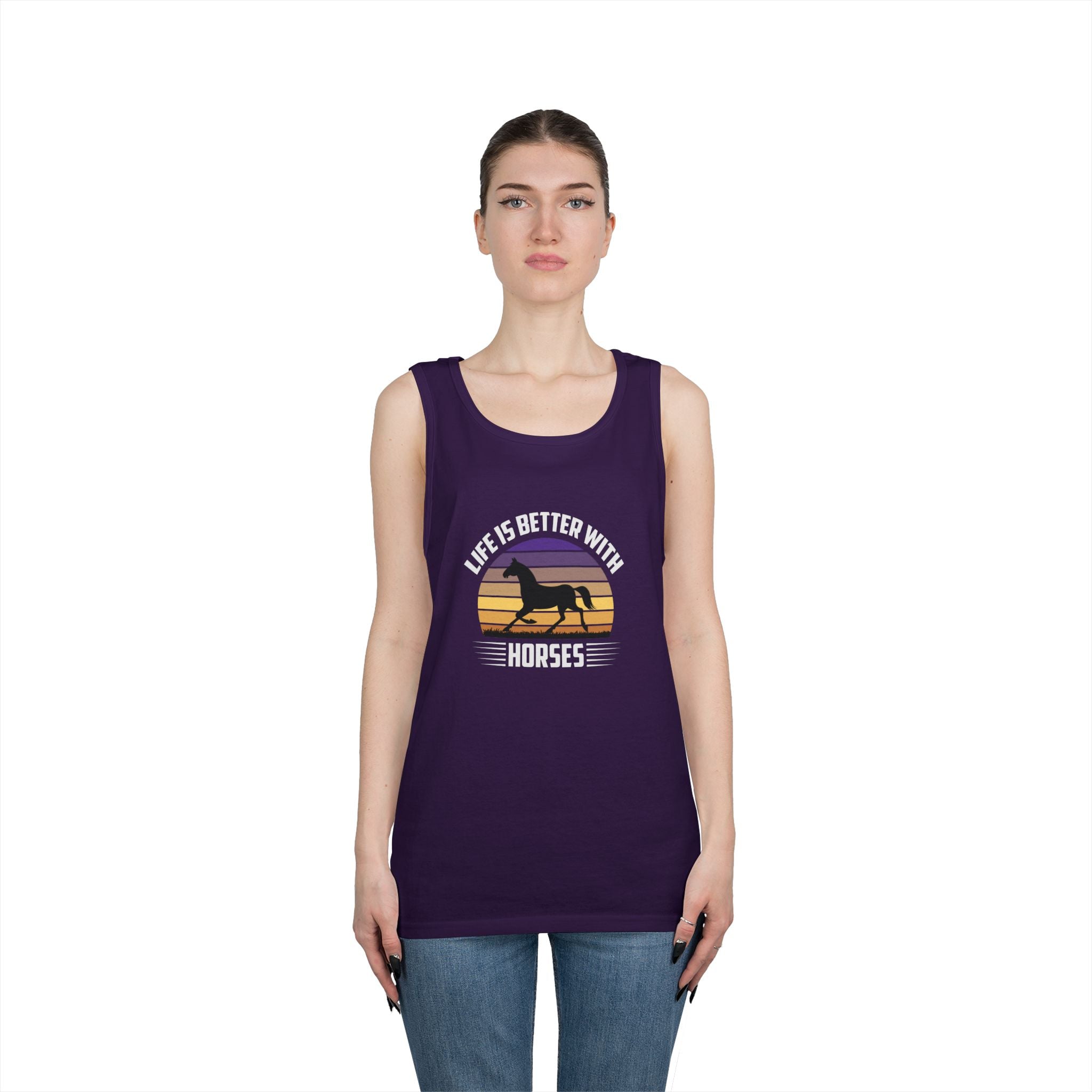Horse Tank Top — "Life Is Better With Horses" Retro Sunset Riding Shirt