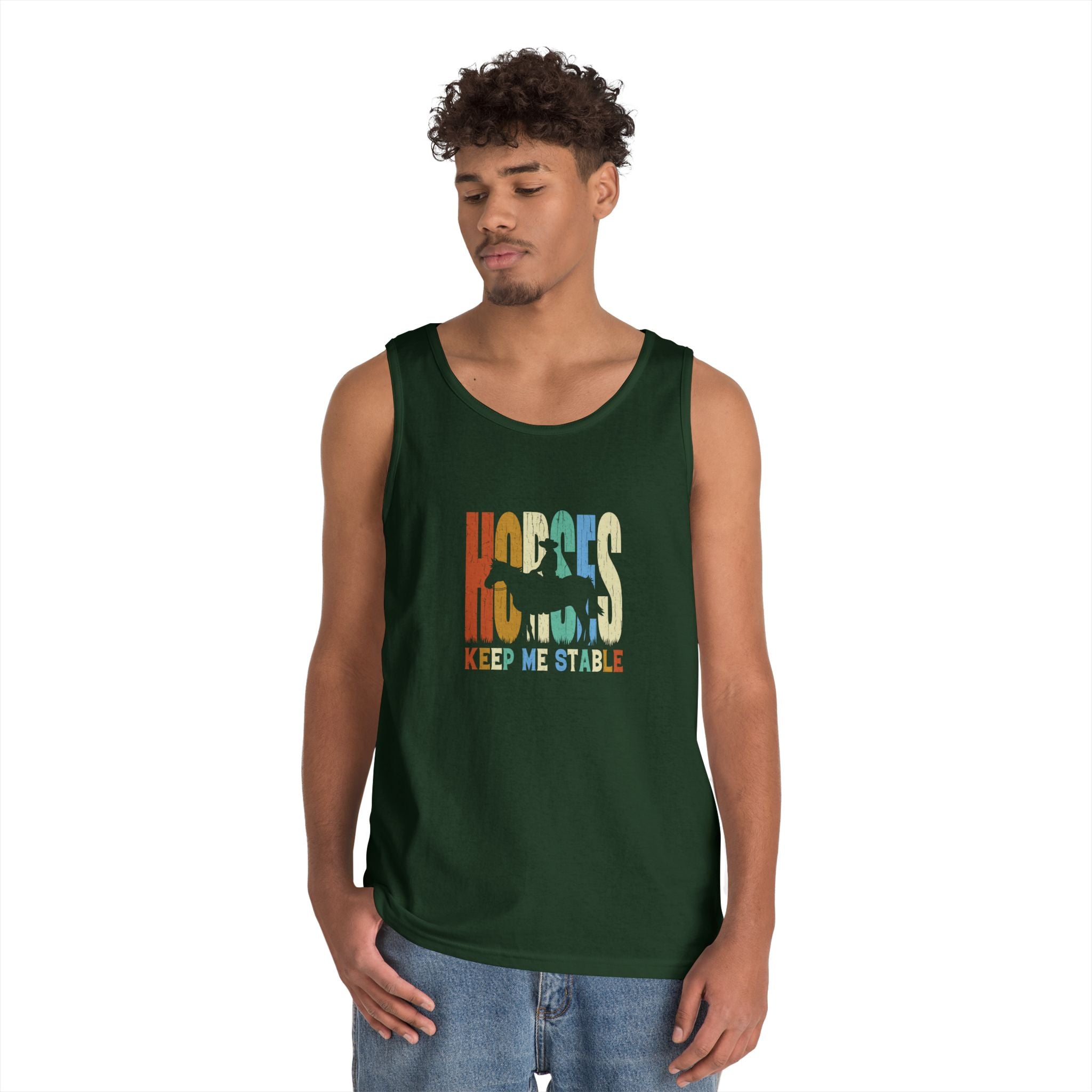 Tank Top — 'Horses Keep Me Stable' Retro Equestrian Tank