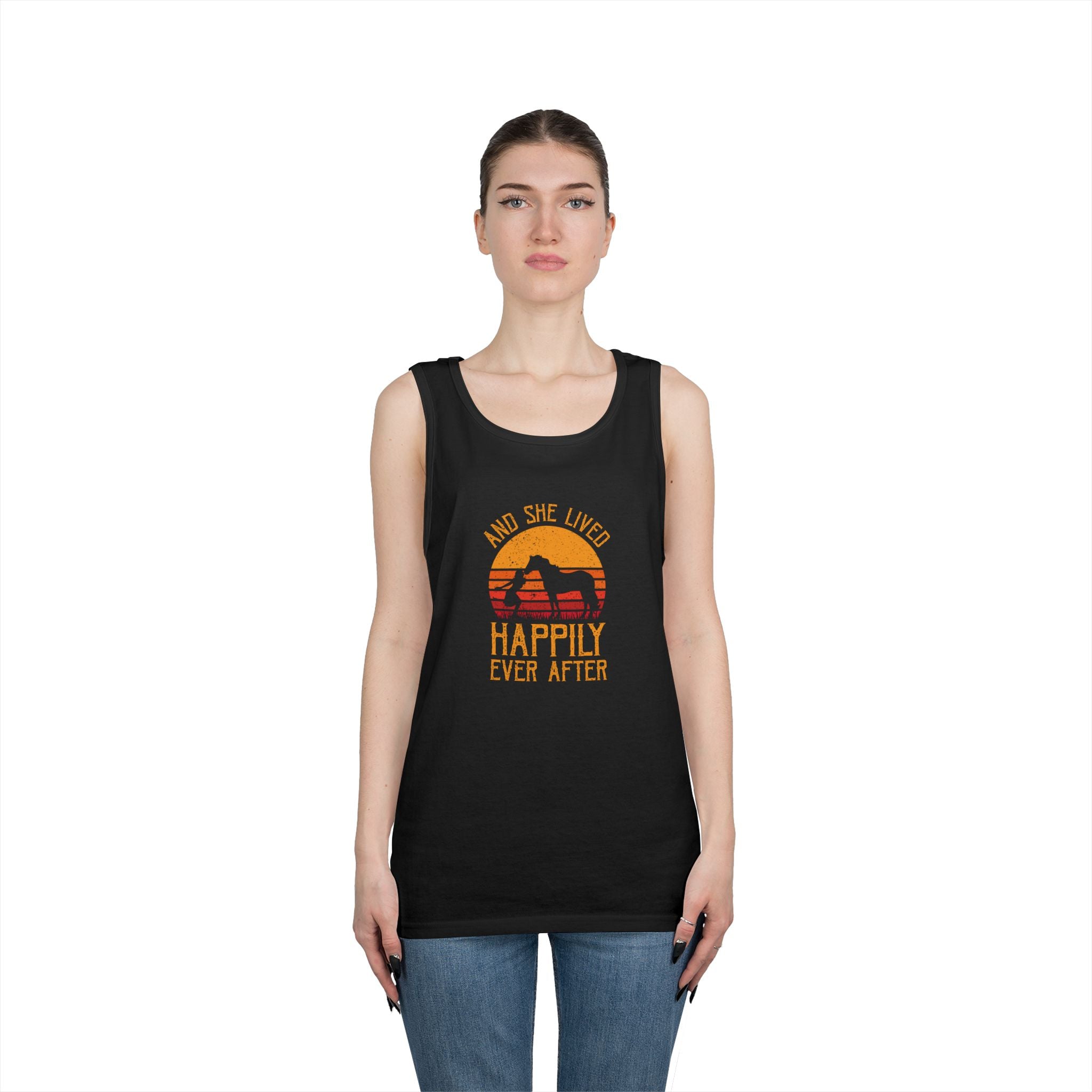 Tank Top — "And She Lived Happily Ever After" Sunset Horse Tank for Women