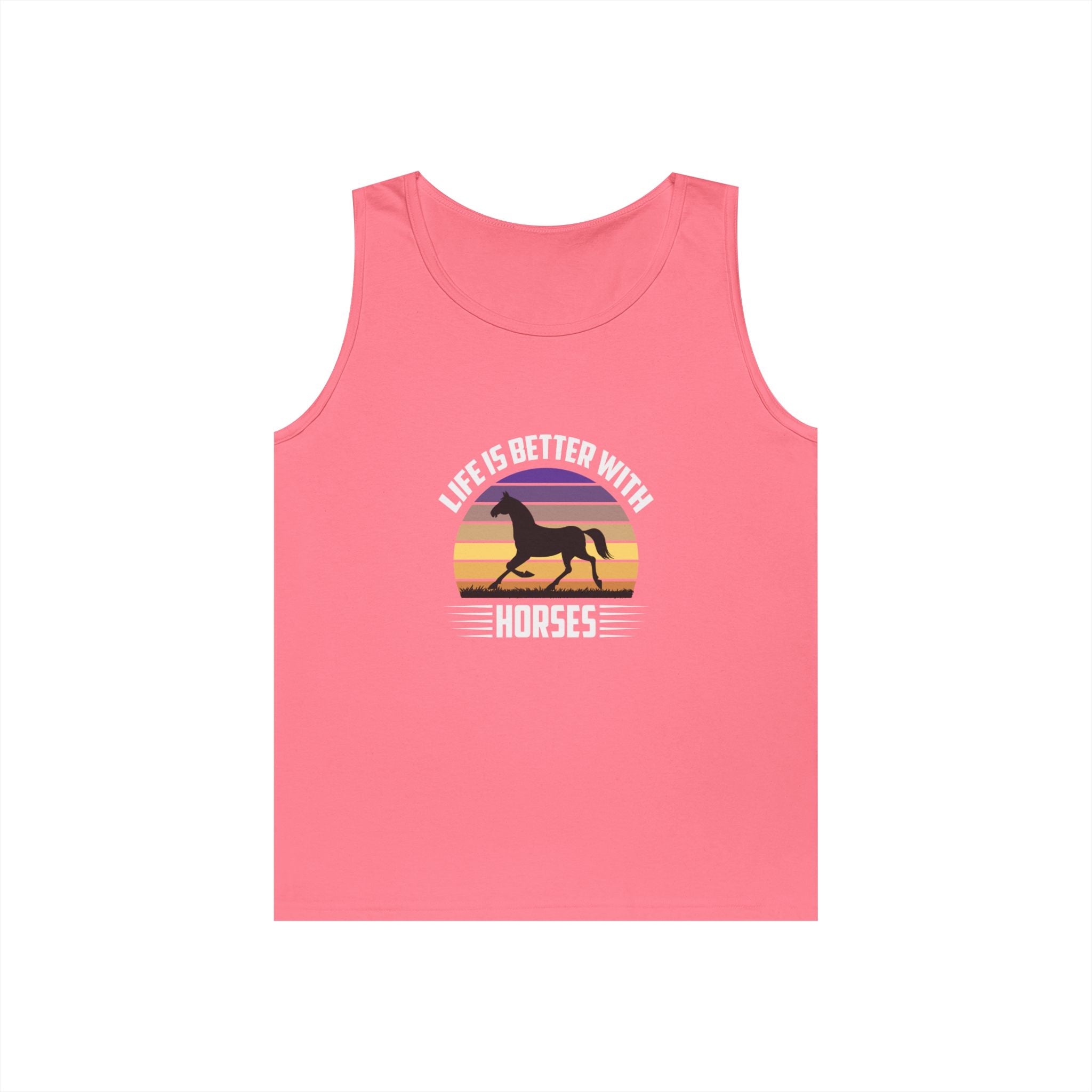 Horse Tank Top — "Life Is Better With Horses" Retro Sunset Riding Shirt