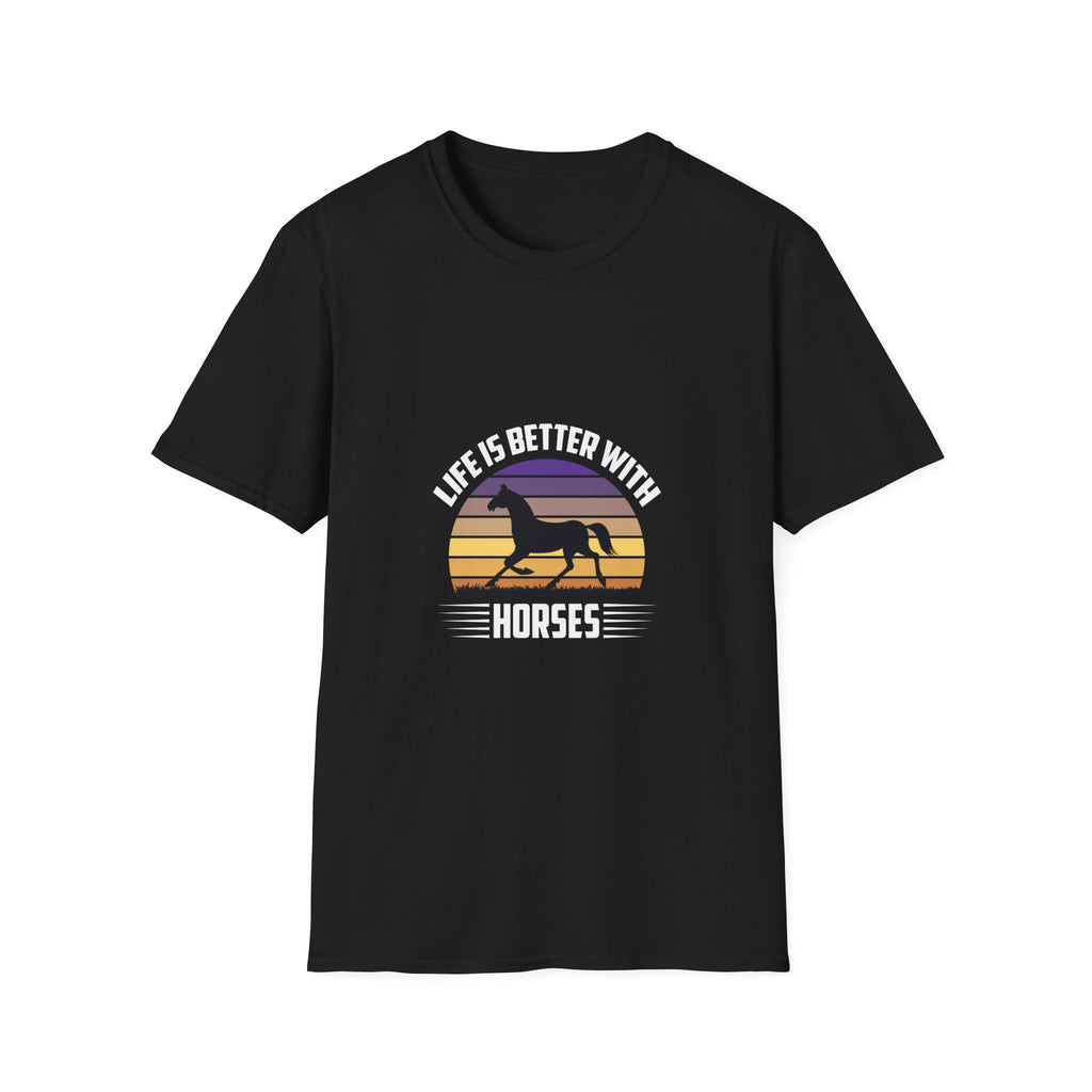 Horse T-Shirt — "Life Is Better With Horses" Vintage Sunset Tee