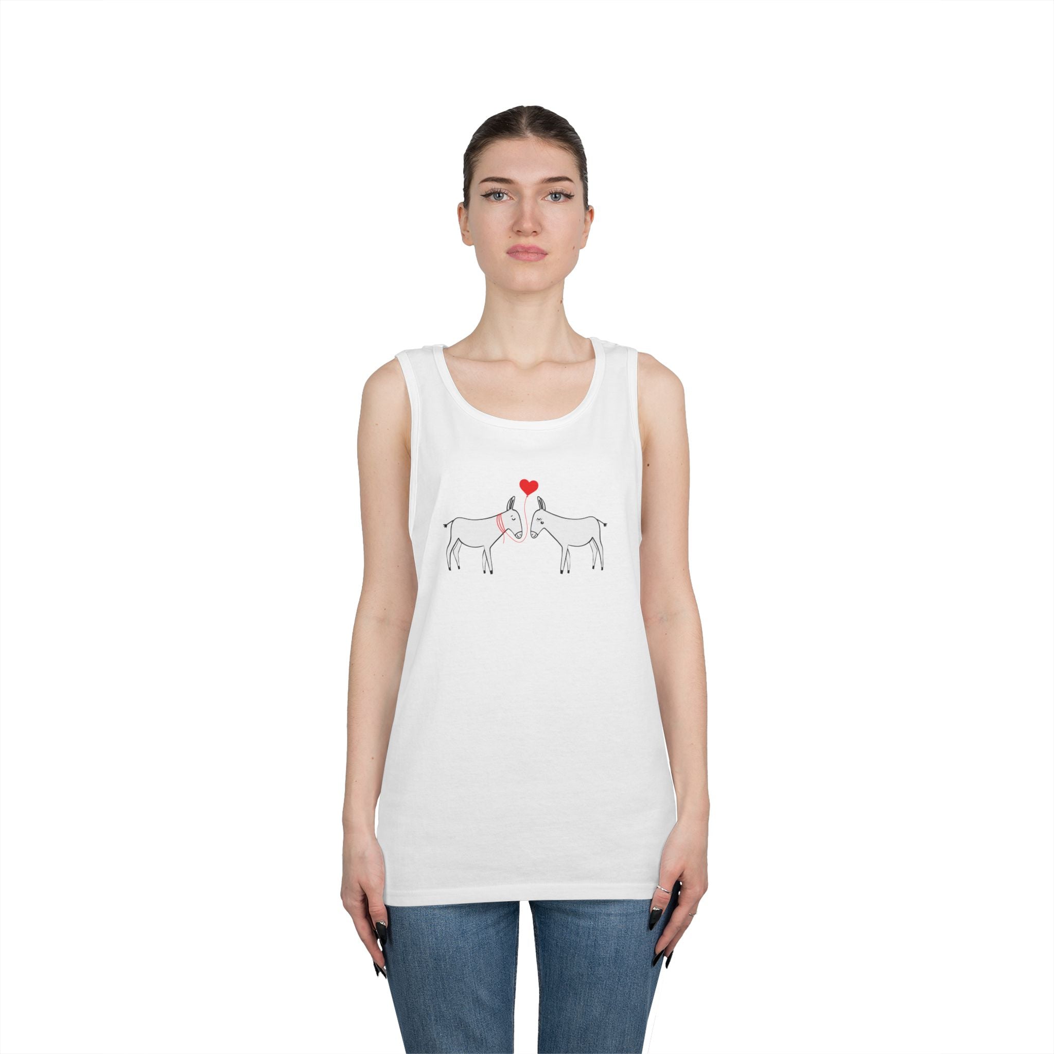 Horse Love Tank Top — Minimalist Kissing Horses with Heart