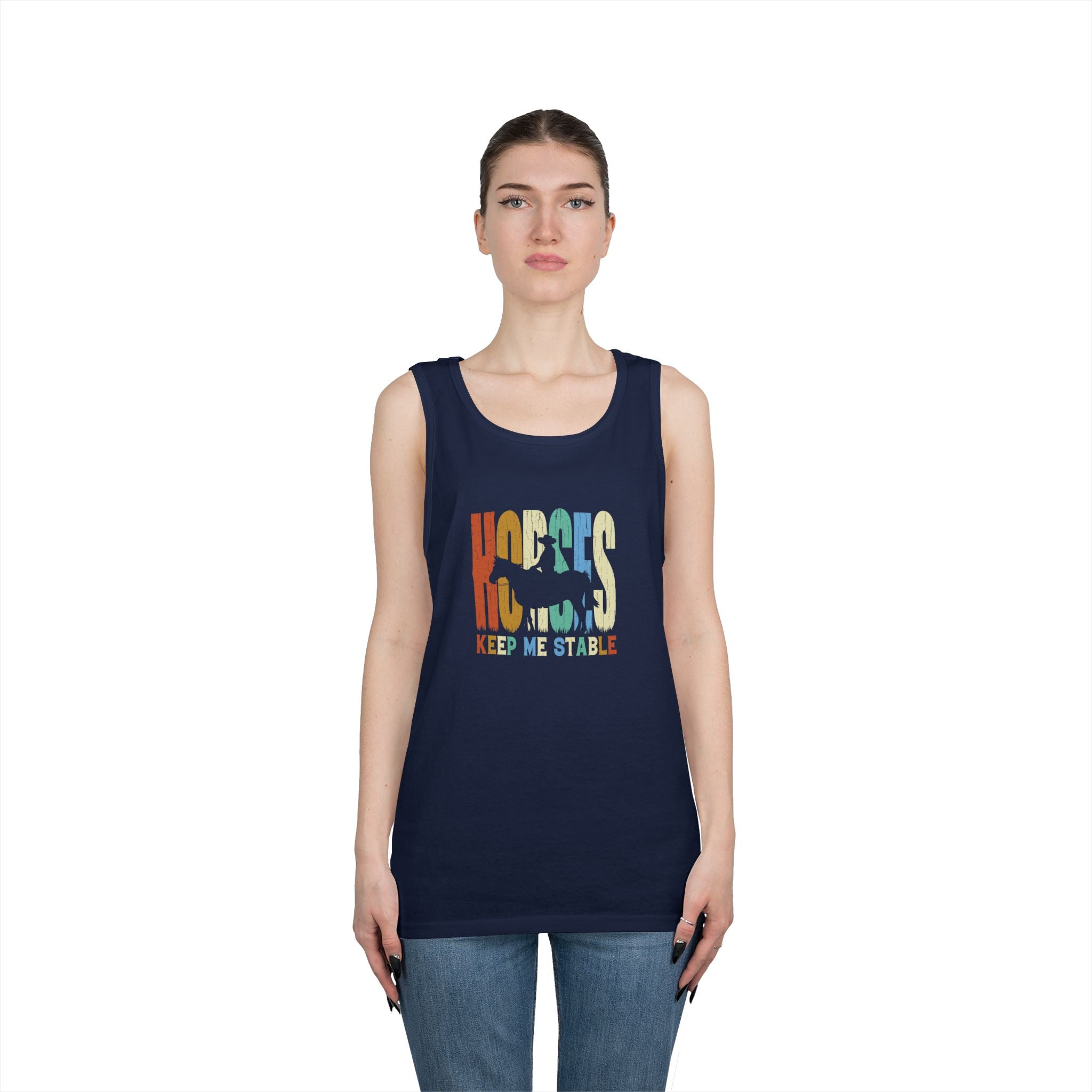 Tank Top — 'Horses Keep Me Stable' Retro Equestrian Tank