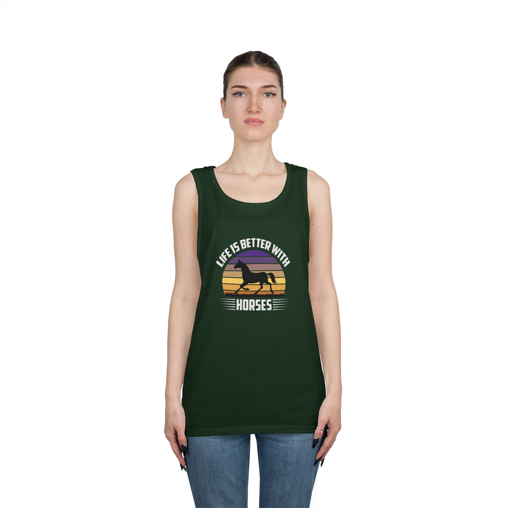 Horse Tank Top — "Life Is Better With Horses" Retro Sunset Riding Shirt