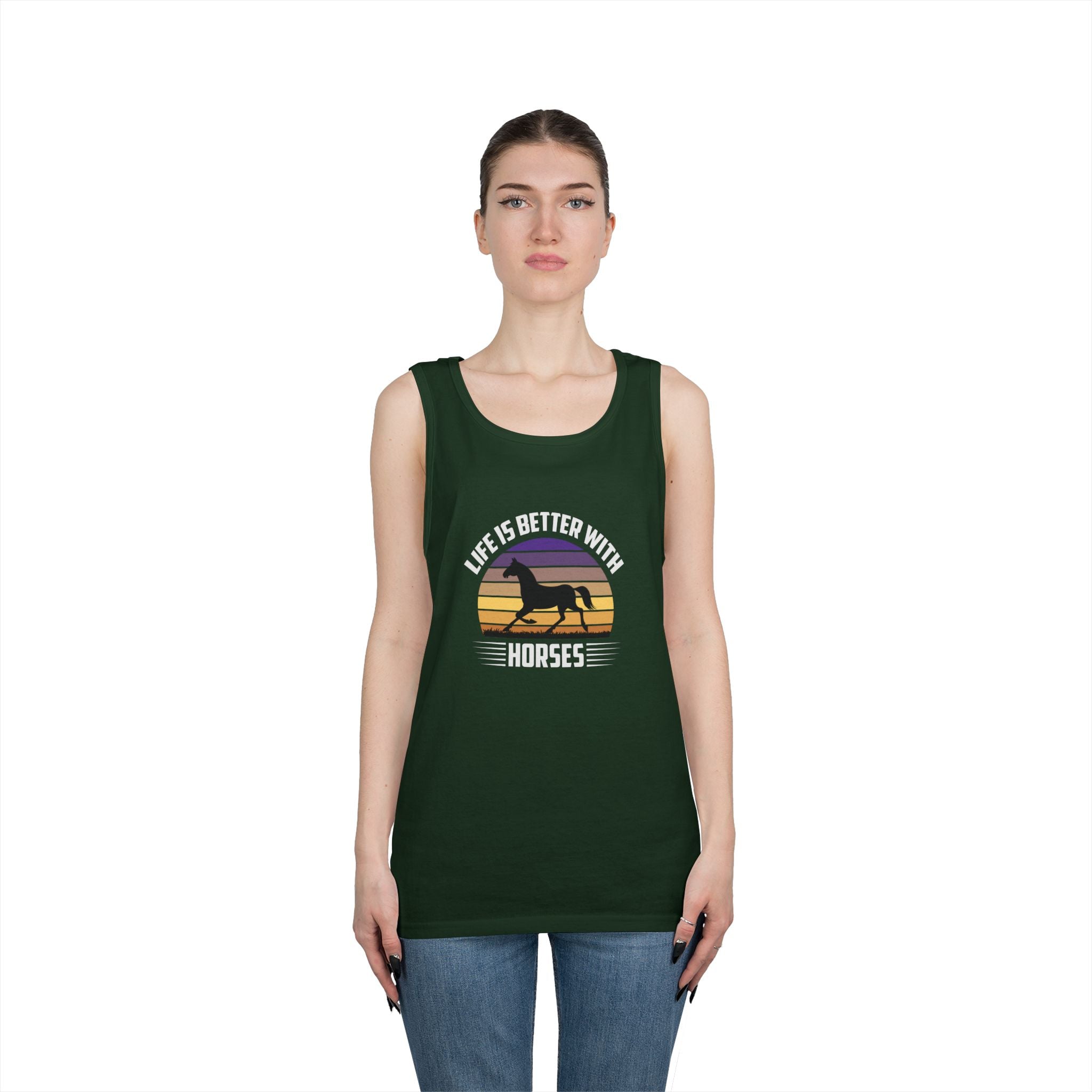 Horse Tank Top — "Life Is Better With Horses" Retro Sunset Riding Shirt