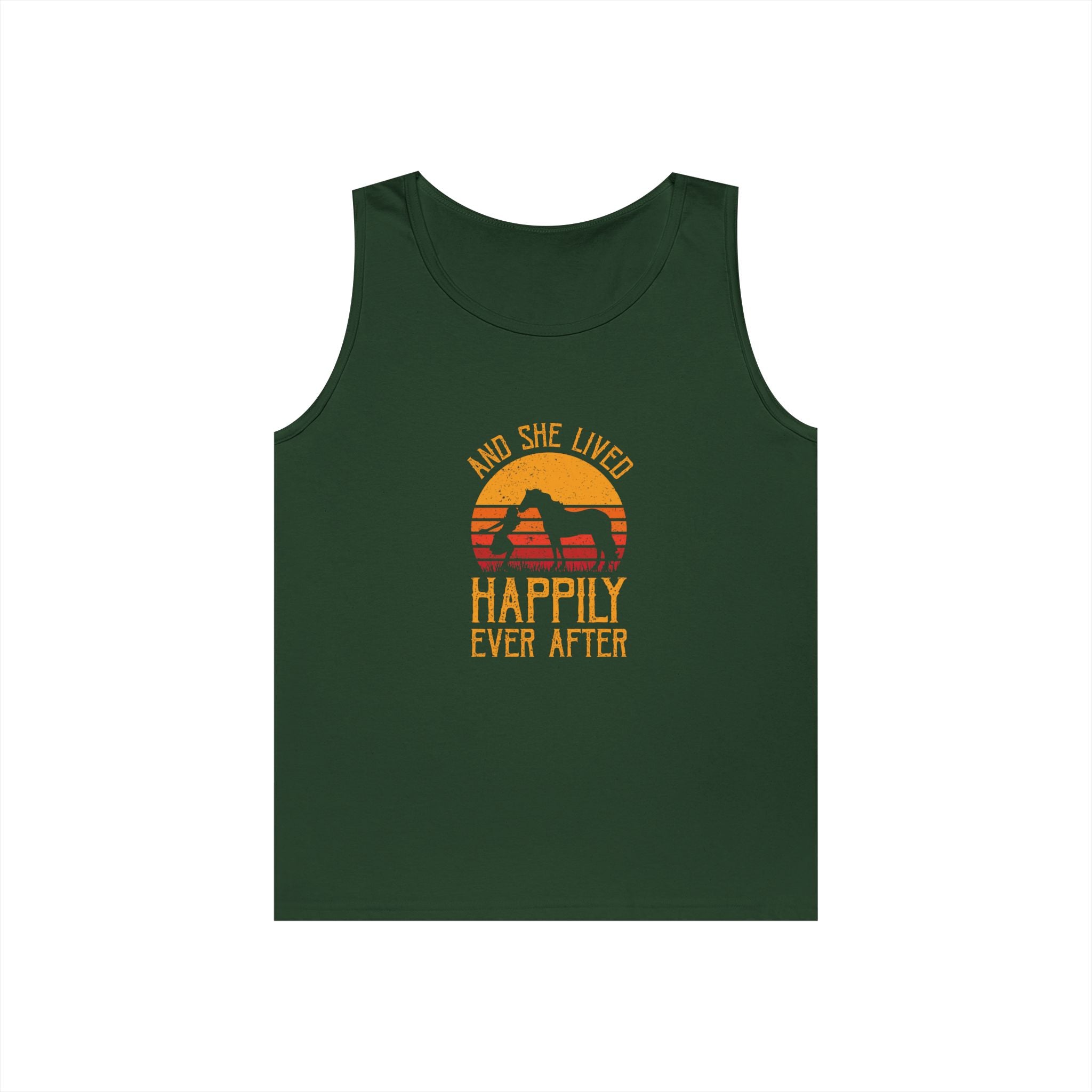 Tank Top — "And She Lived Happily Ever After" Sunset Horse Tank for Women