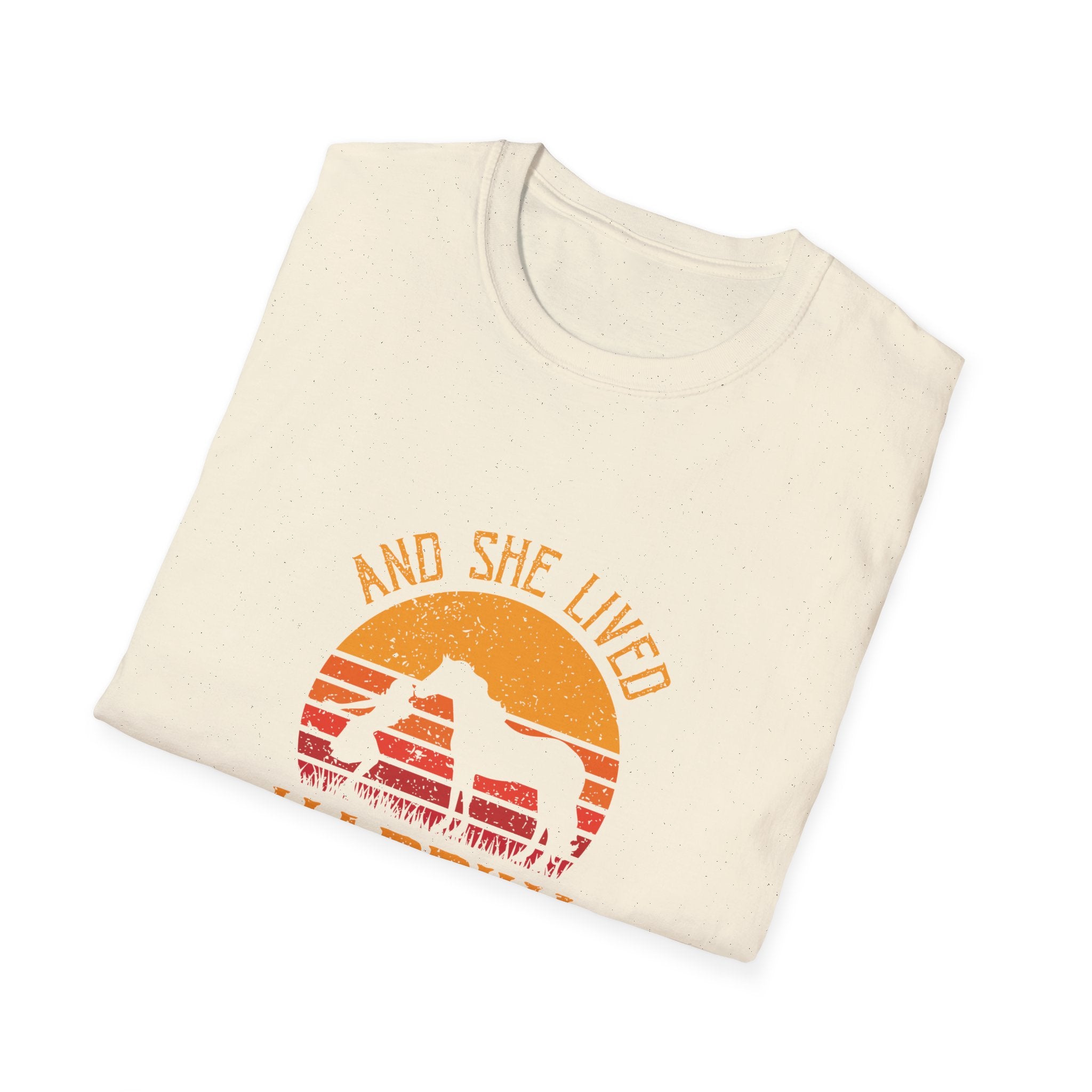 Happily Ever After Camping T-Shirt — 'And She Lived Happily Ever After' Retro Sunset Tee