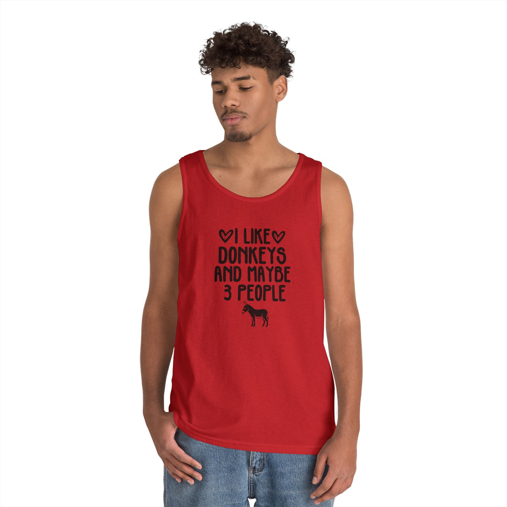 Donkey Lover Tank Top — "I Like Donkeys and Maybe 3 People" Cotton Tank