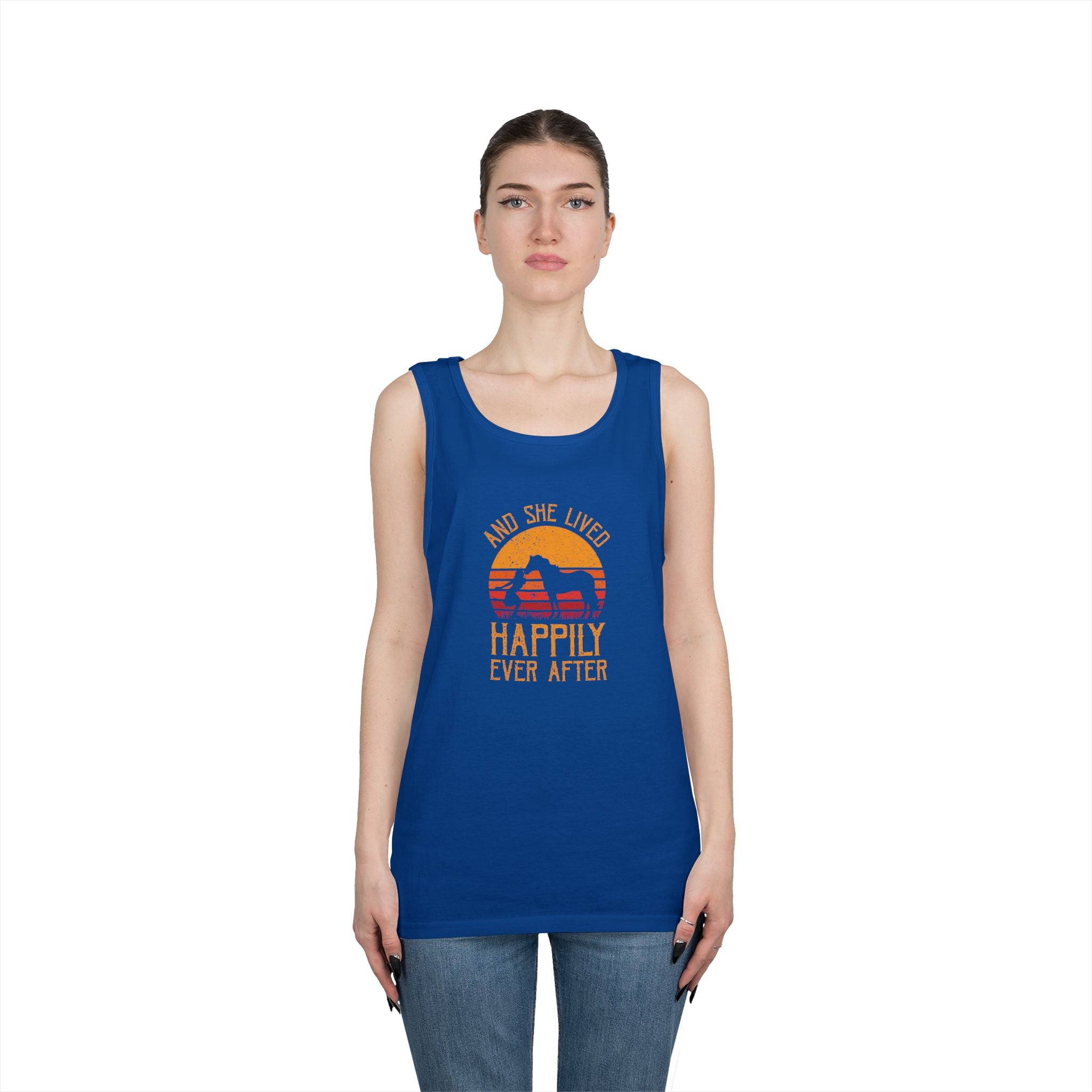 Tank Top — "And She Lived Happily Ever After" Sunset Horse Tank for Women