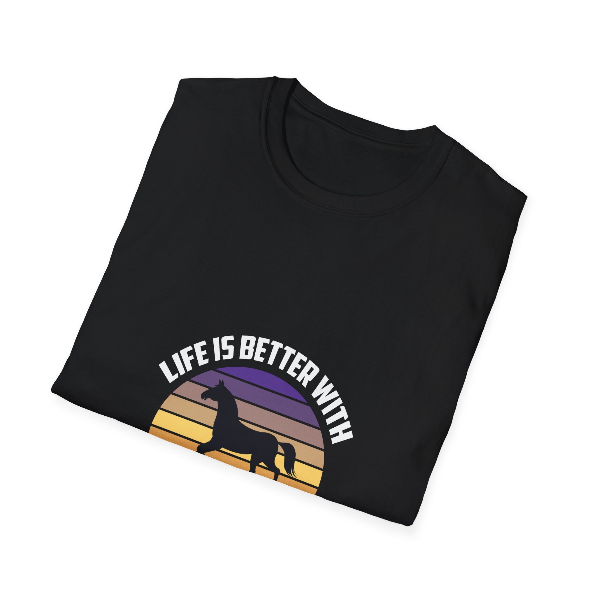 Horse T-Shirt — "Life Is Better With Horses" Vintage Sunset Tee