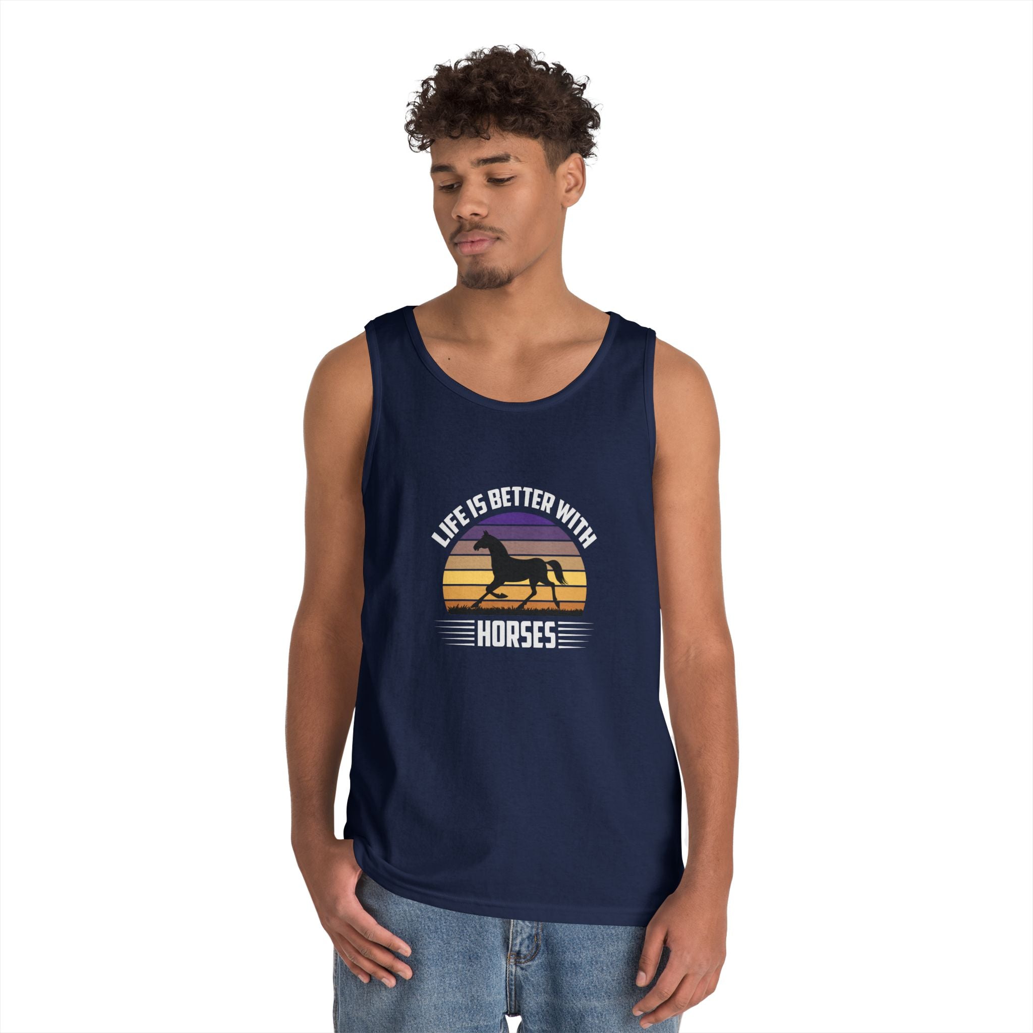 Horse Tank Top — "Life Is Better With Horses" Retro Sunset Riding Shirt