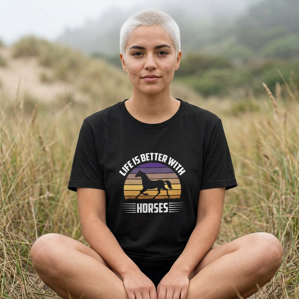 Horse T-Shirt — "Life Is Better With Horses" Vintage Sunset Tee