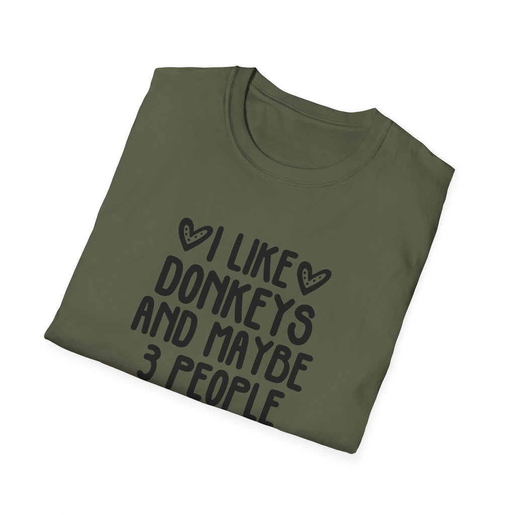 I Like Donkeys And Maybe 3 People T-Shirt — Funny Donkey Lover Tee