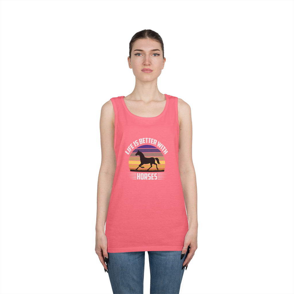 Horse Tank Top — "Life Is Better With Horses" Retro Sunset Riding Shirt