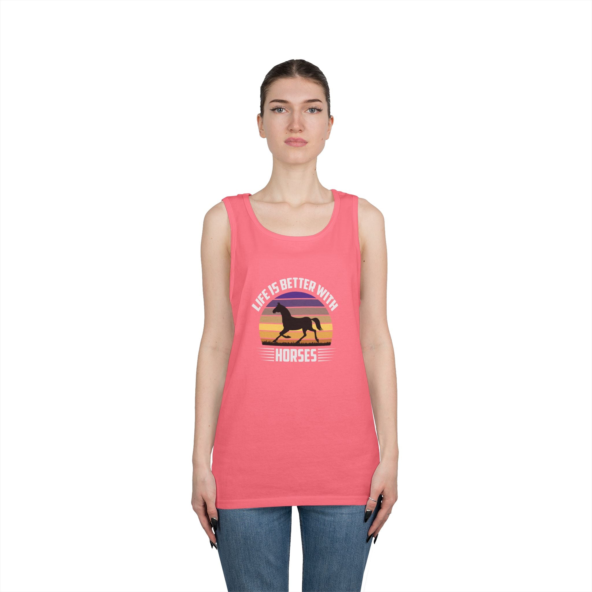 Horse Tank Top — "Life Is Better With Horses" Retro Sunset Riding Shirt
