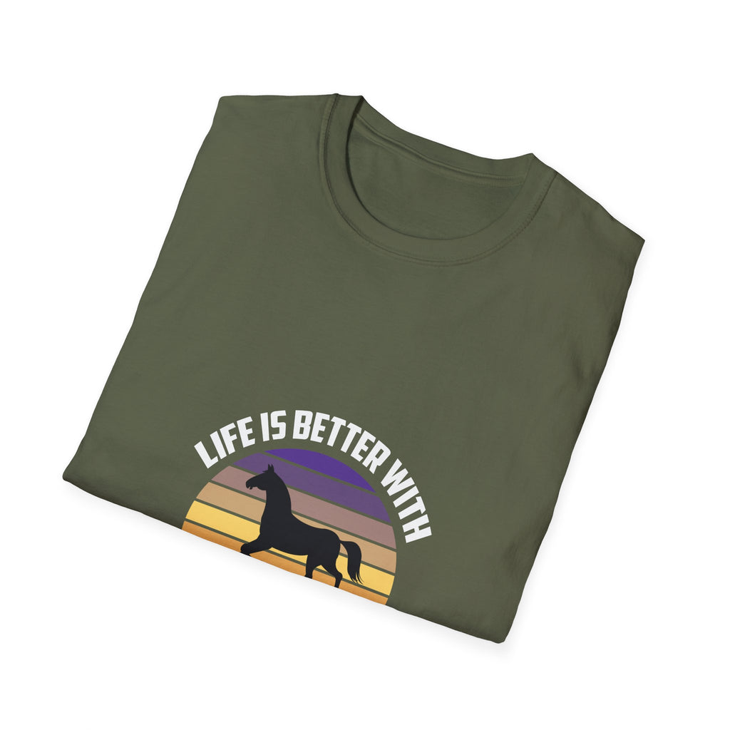 Horse T-Shirt — "Life Is Better With Horses" Vintage Sunset Tee