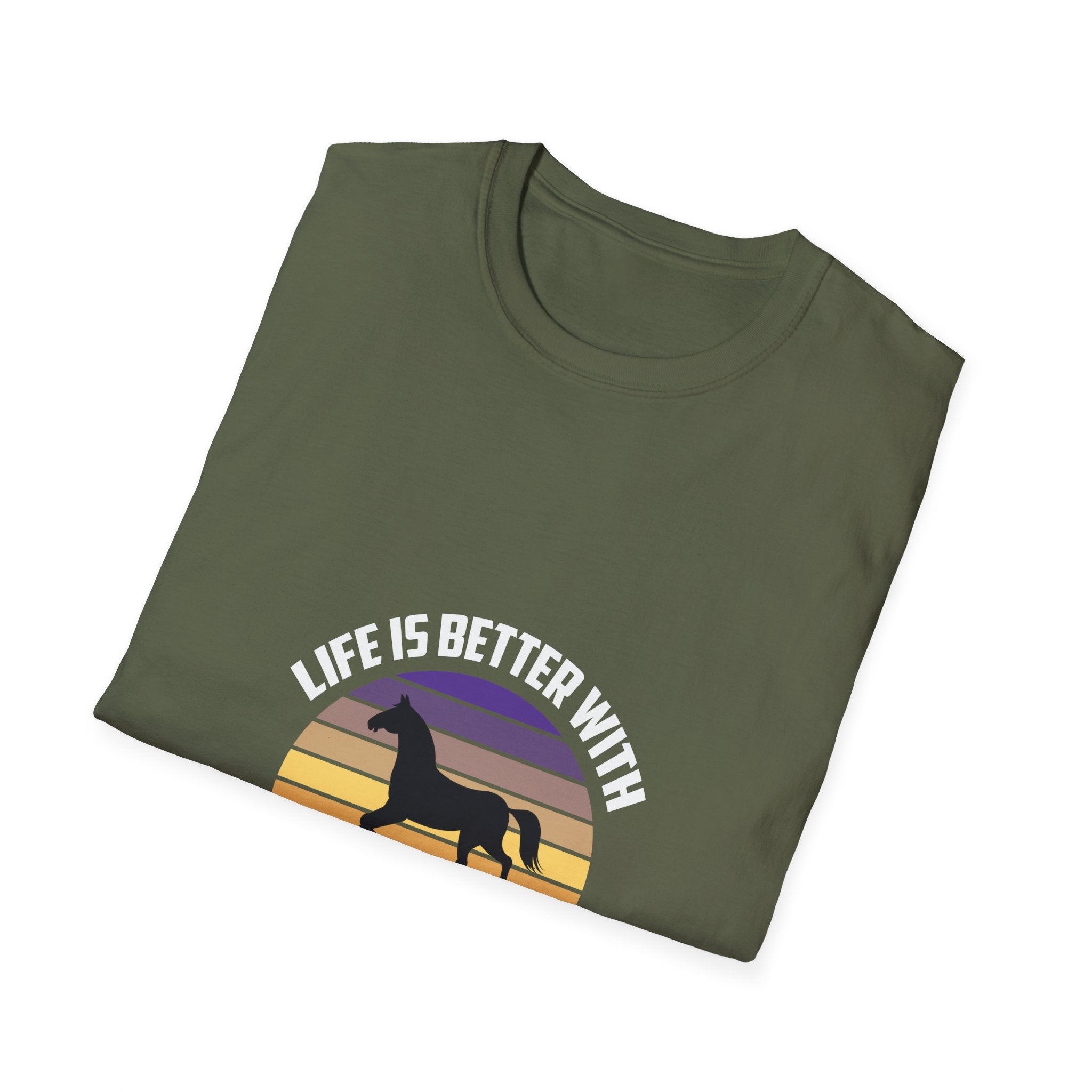 Horse T-Shirt — "Life Is Better With Horses" Vintage Sunset Tee