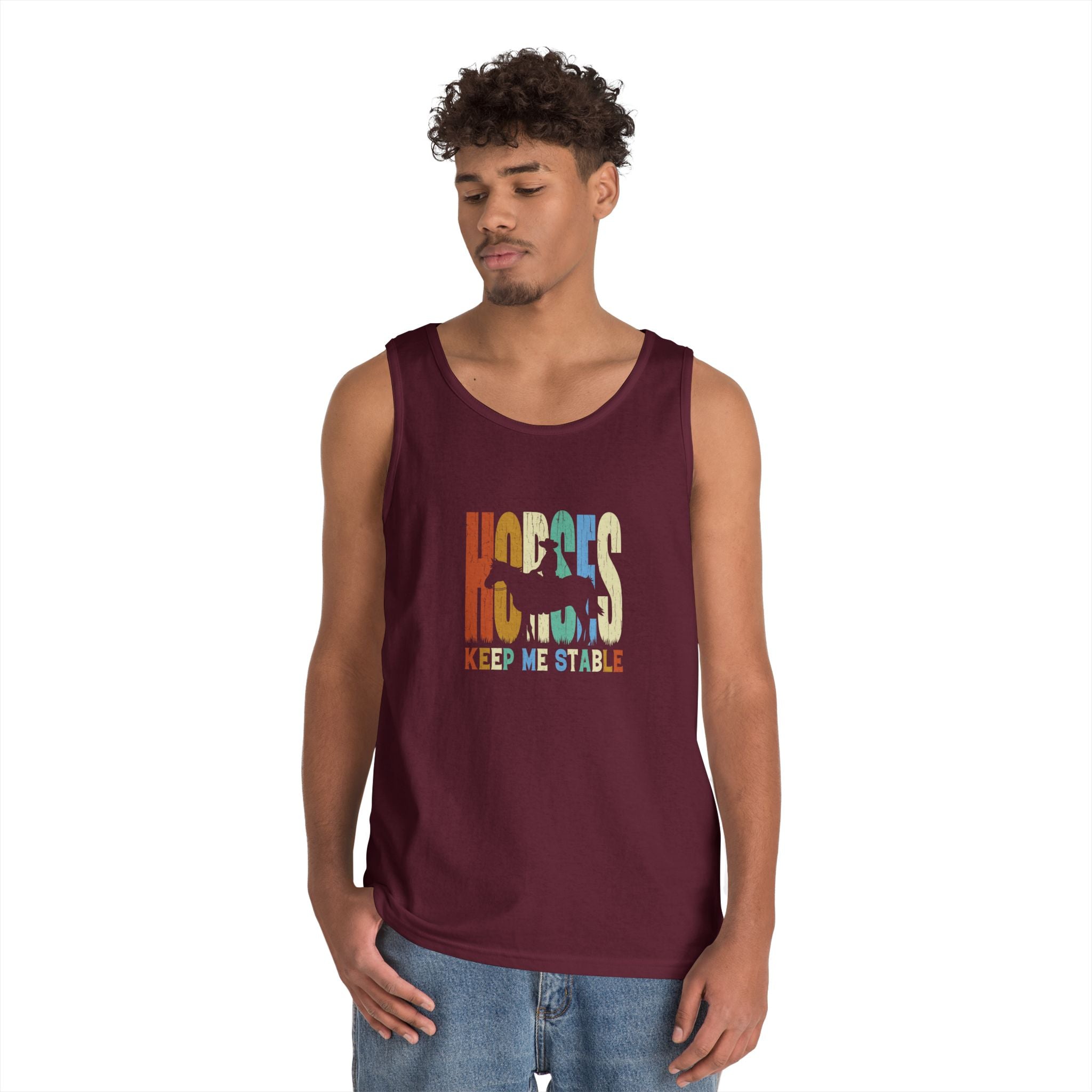 Tank Top — 'Horses Keep Me Stable' Retro Equestrian Tank