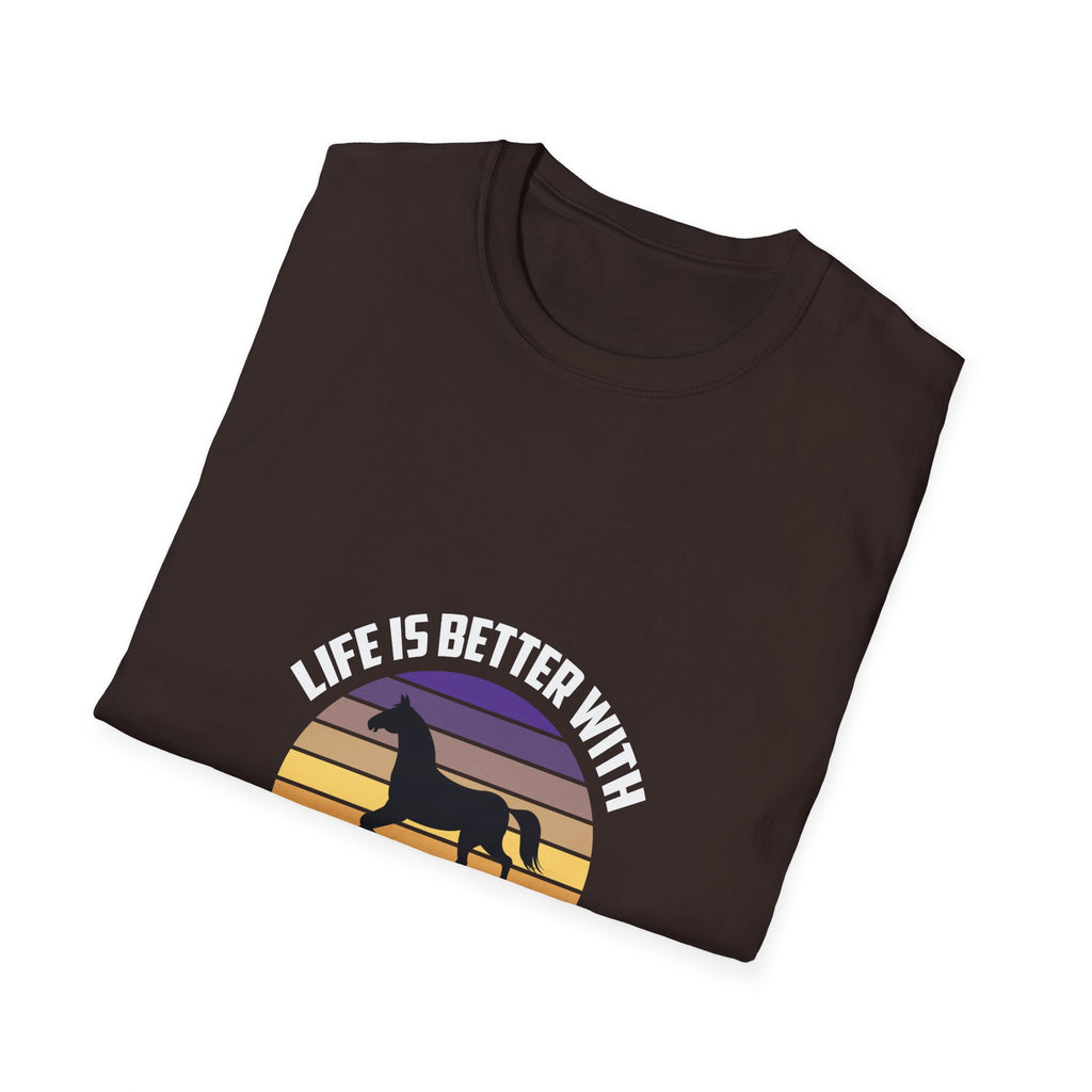 Horse T-Shirt — "Life Is Better With Horses" Vintage Sunset Tee