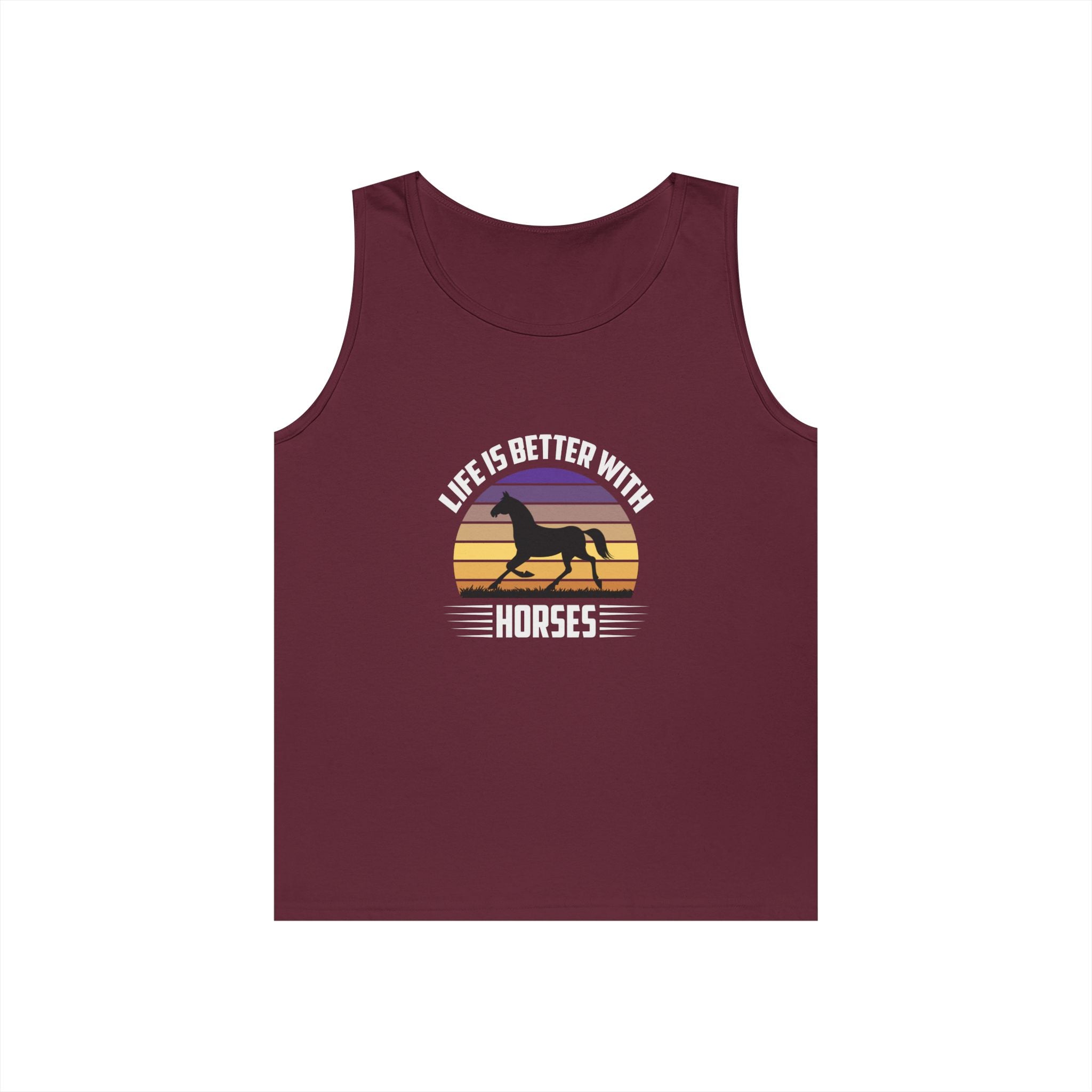 Horse Tank Top — "Life Is Better With Horses" Retro Sunset Riding Shirt