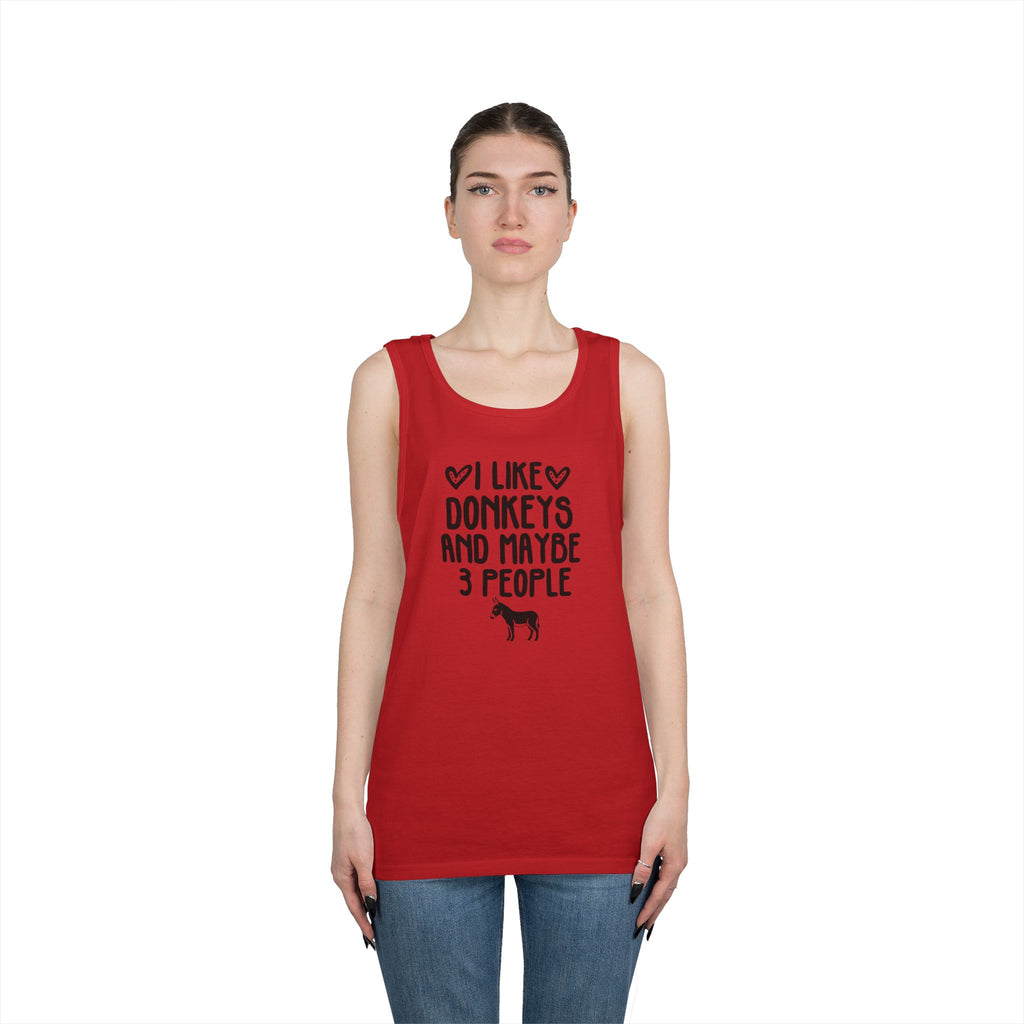 Donkey Lover Tank Top — "I Like Donkeys and Maybe 3 People" Cotton Tank
