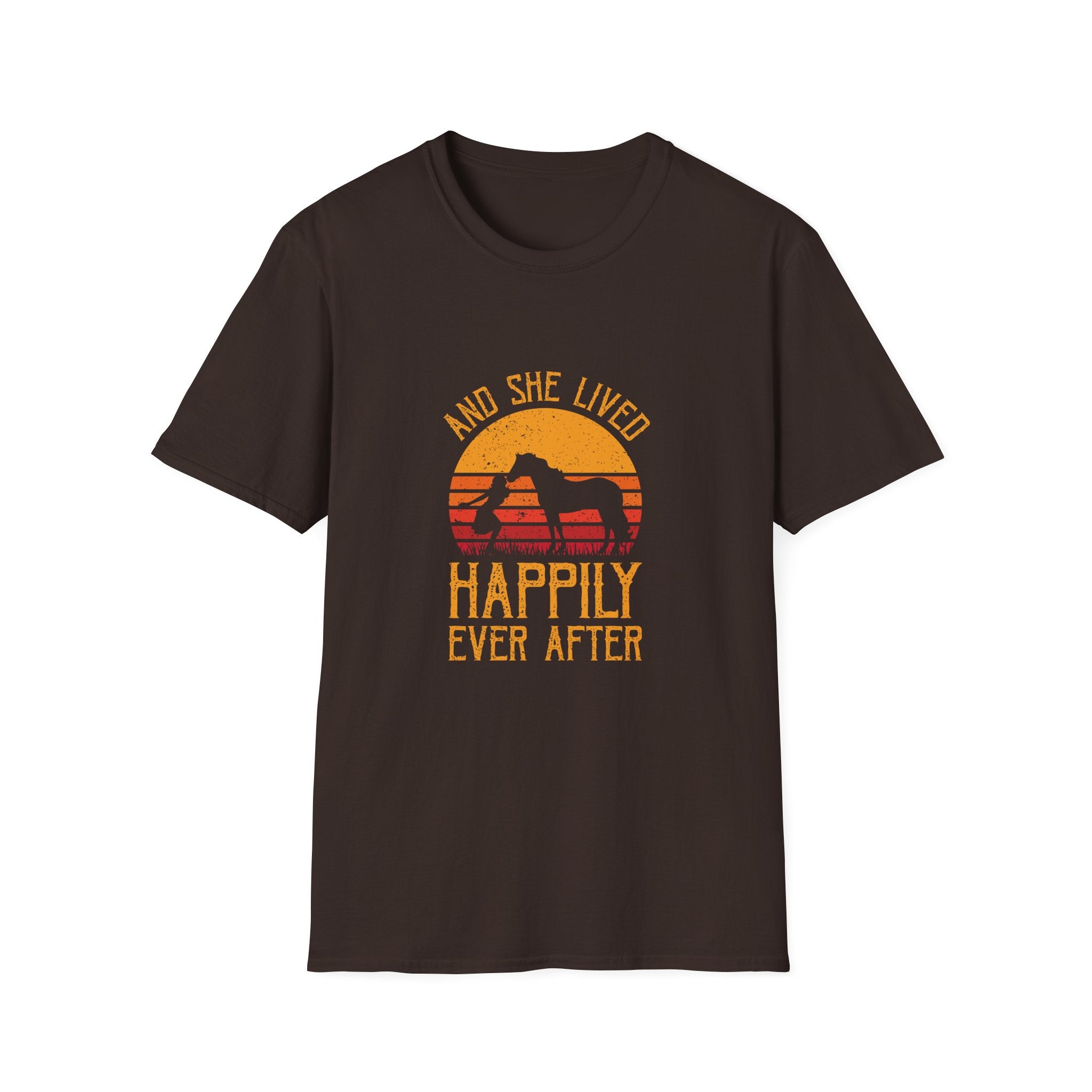 Happily Ever After Camping T-Shirt — 'And She Lived Happily Ever After' Retro Sunset Tee