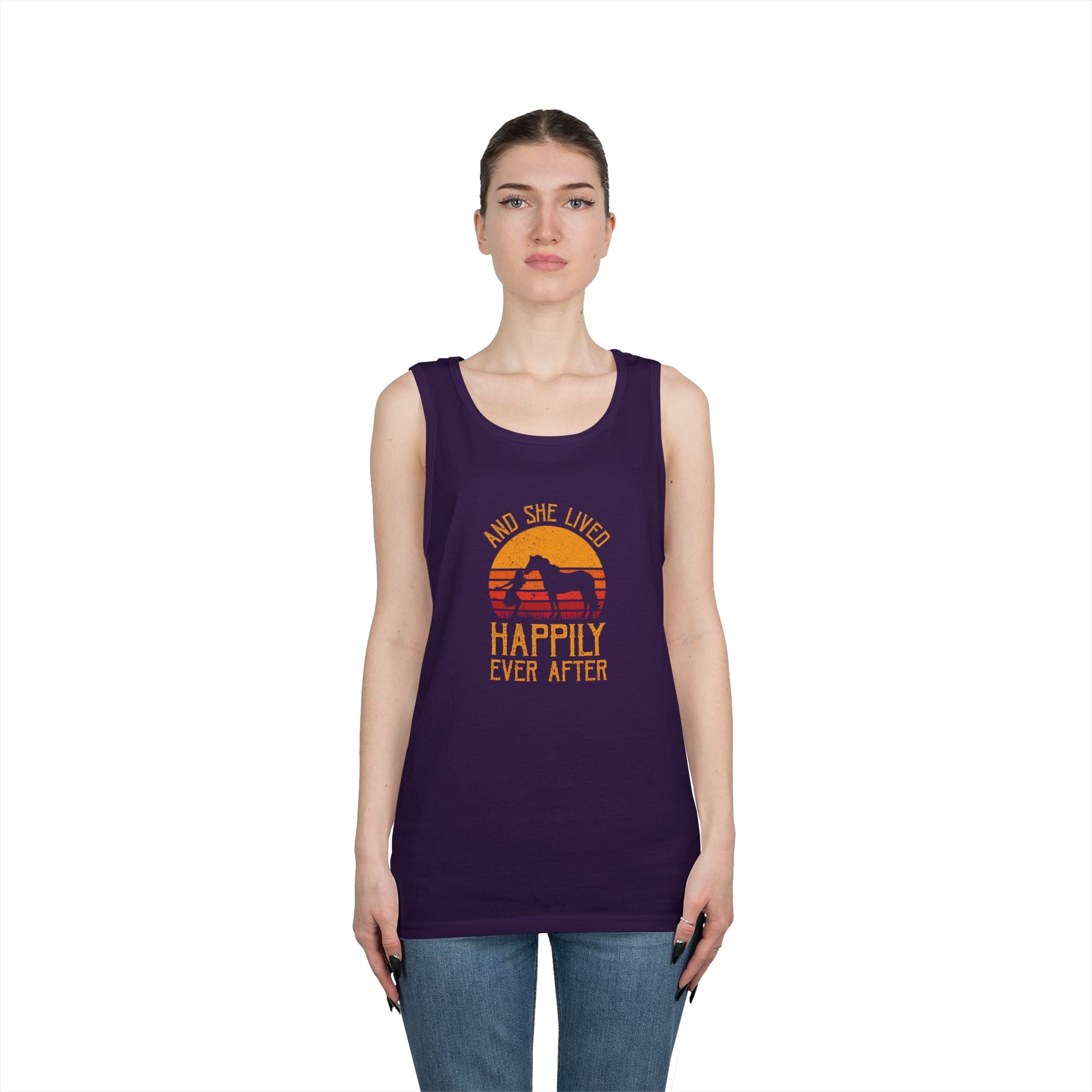 Tank Top — "And She Lived Happily Ever After" Sunset Horse Tank for Women