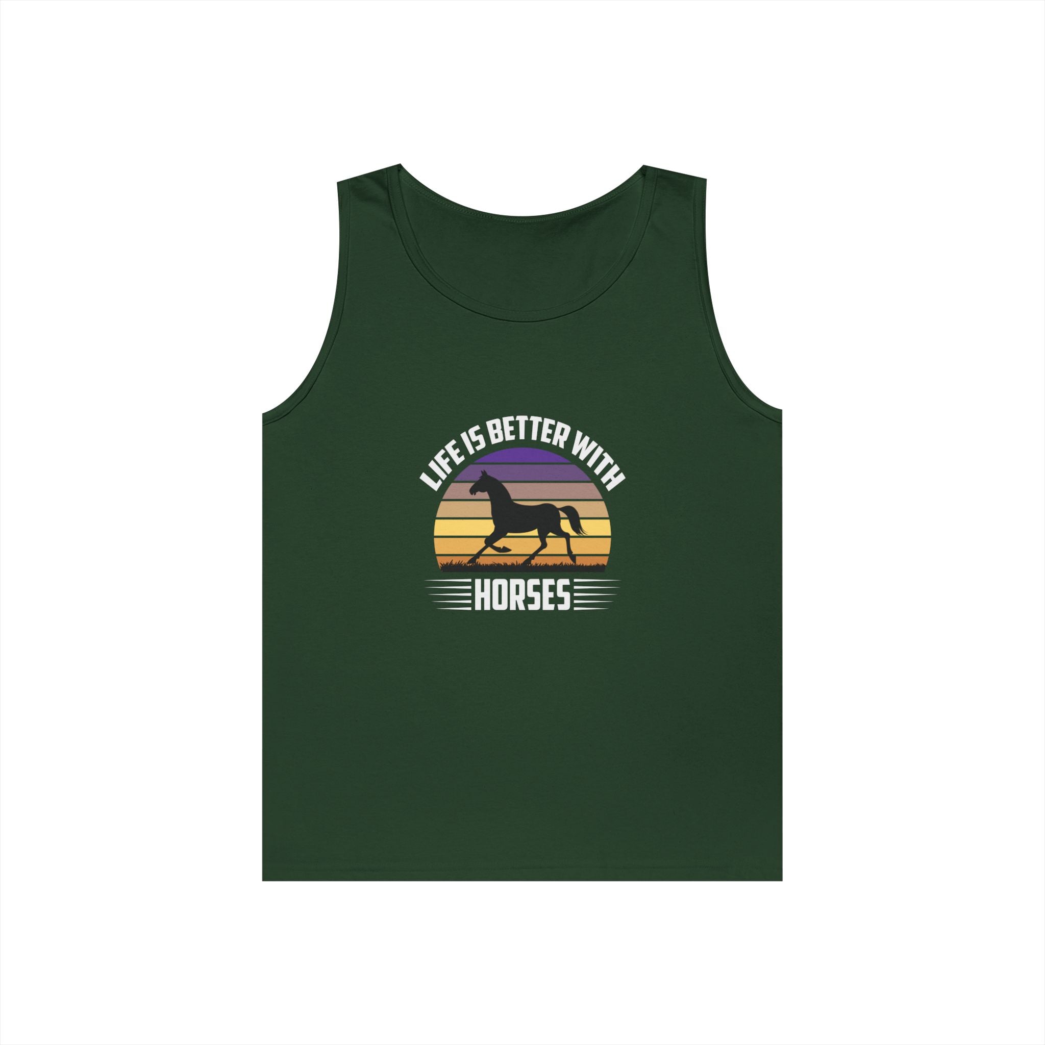 Horse Tank Top — "Life Is Better With Horses" Retro Sunset Riding Shirt