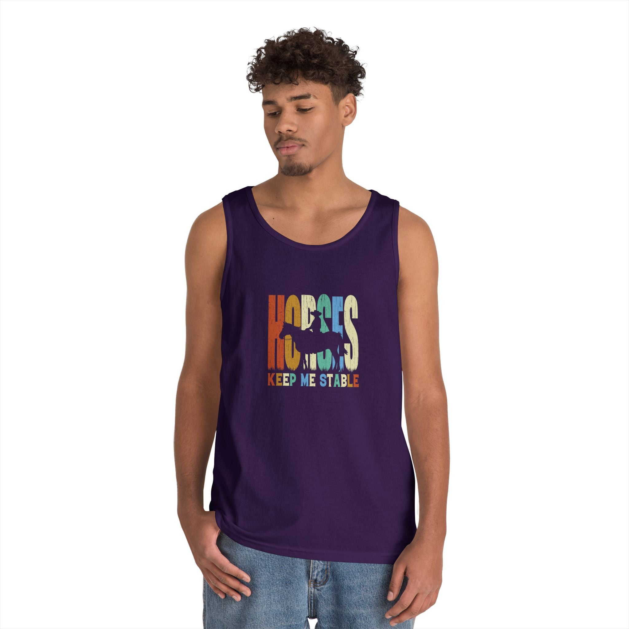 Tank Top — 'Horses Keep Me Stable' Retro Equestrian Tank