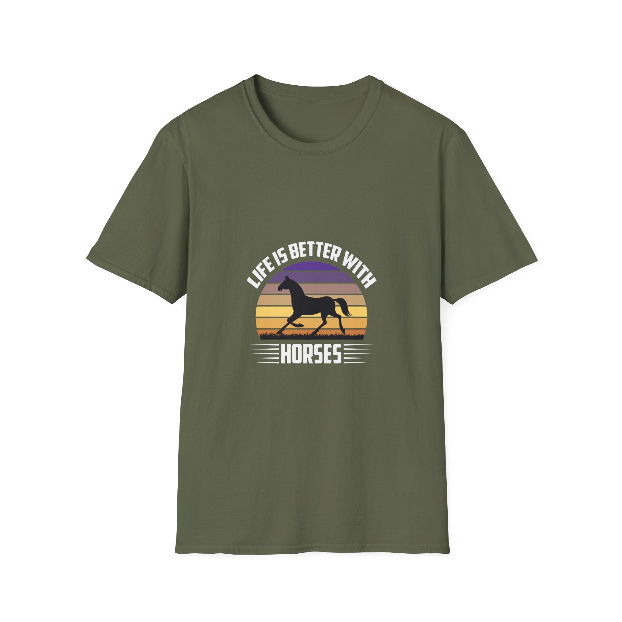 Horse T-Shirt — "Life Is Better With Horses" Vintage Sunset Tee