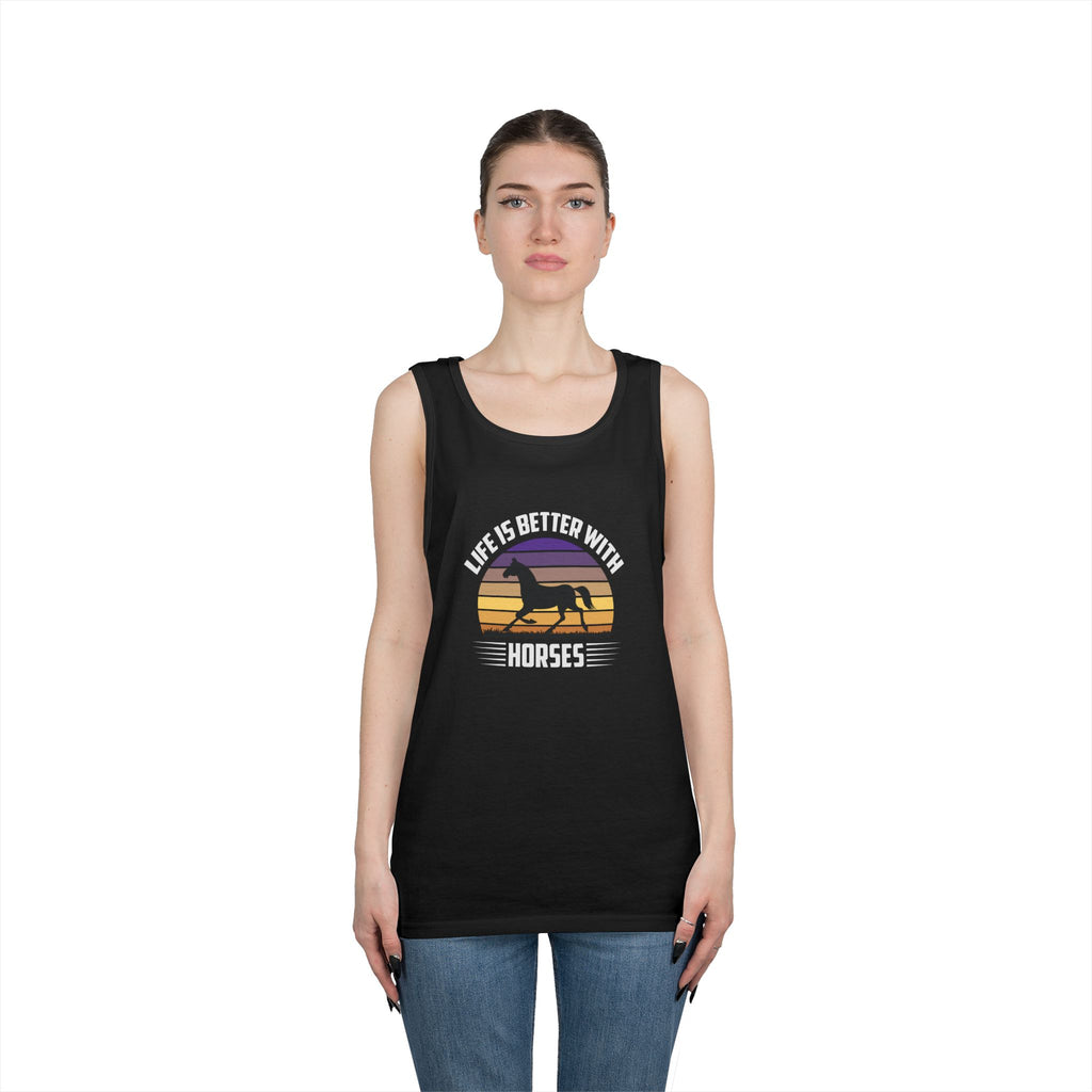 Horse Tank Top — "Life Is Better With Horses" Retro Sunset Riding Shirt