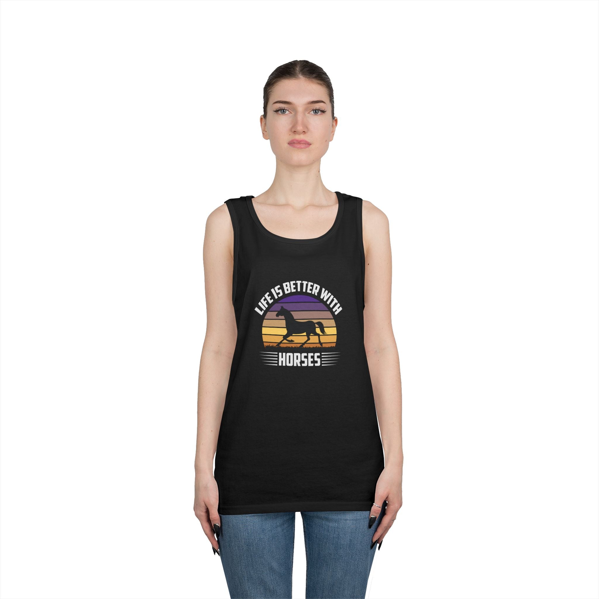 Horse Tank Top — "Life Is Better With Horses" Retro Sunset Riding Shirt