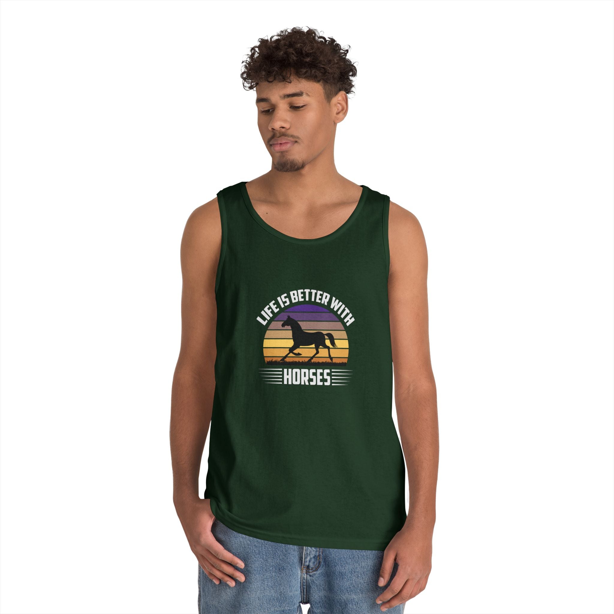 Horse Tank Top — "Life Is Better With Horses" Retro Sunset Riding Shirt