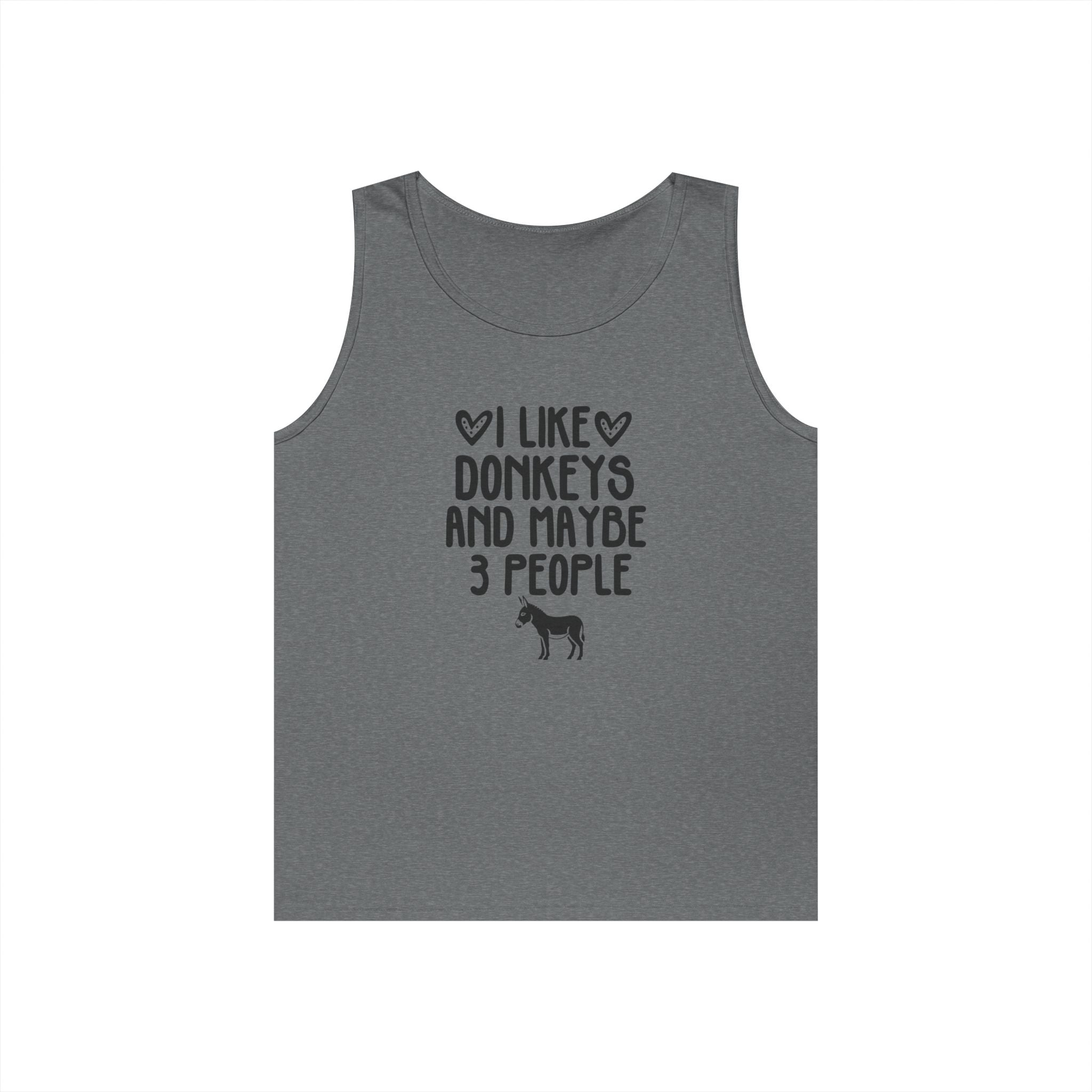 Donkey Lover Tank Top — "I Like Donkeys and Maybe 3 People" Cotton Tank