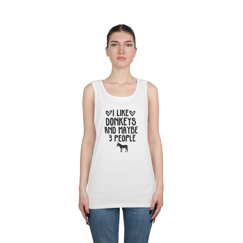 Donkey Lover Tank Top — "I Like Donkeys and Maybe 3 People" Cotton Tank