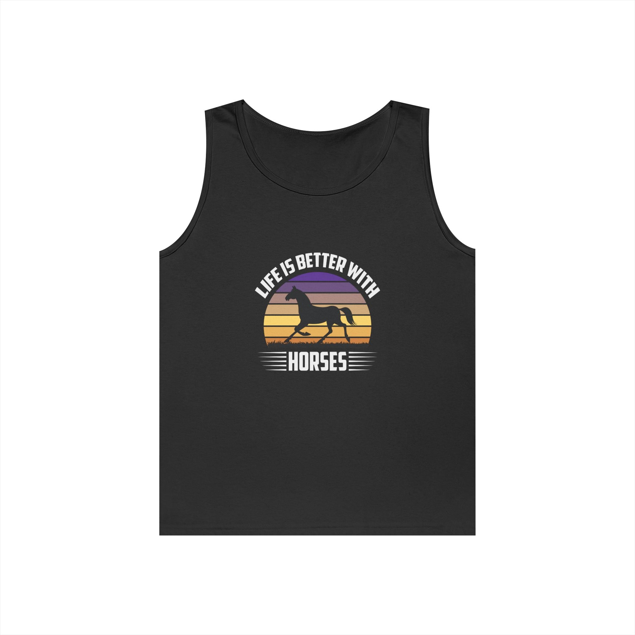 Horse Tank Top — "Life Is Better With Horses" Retro Sunset Riding Shirt