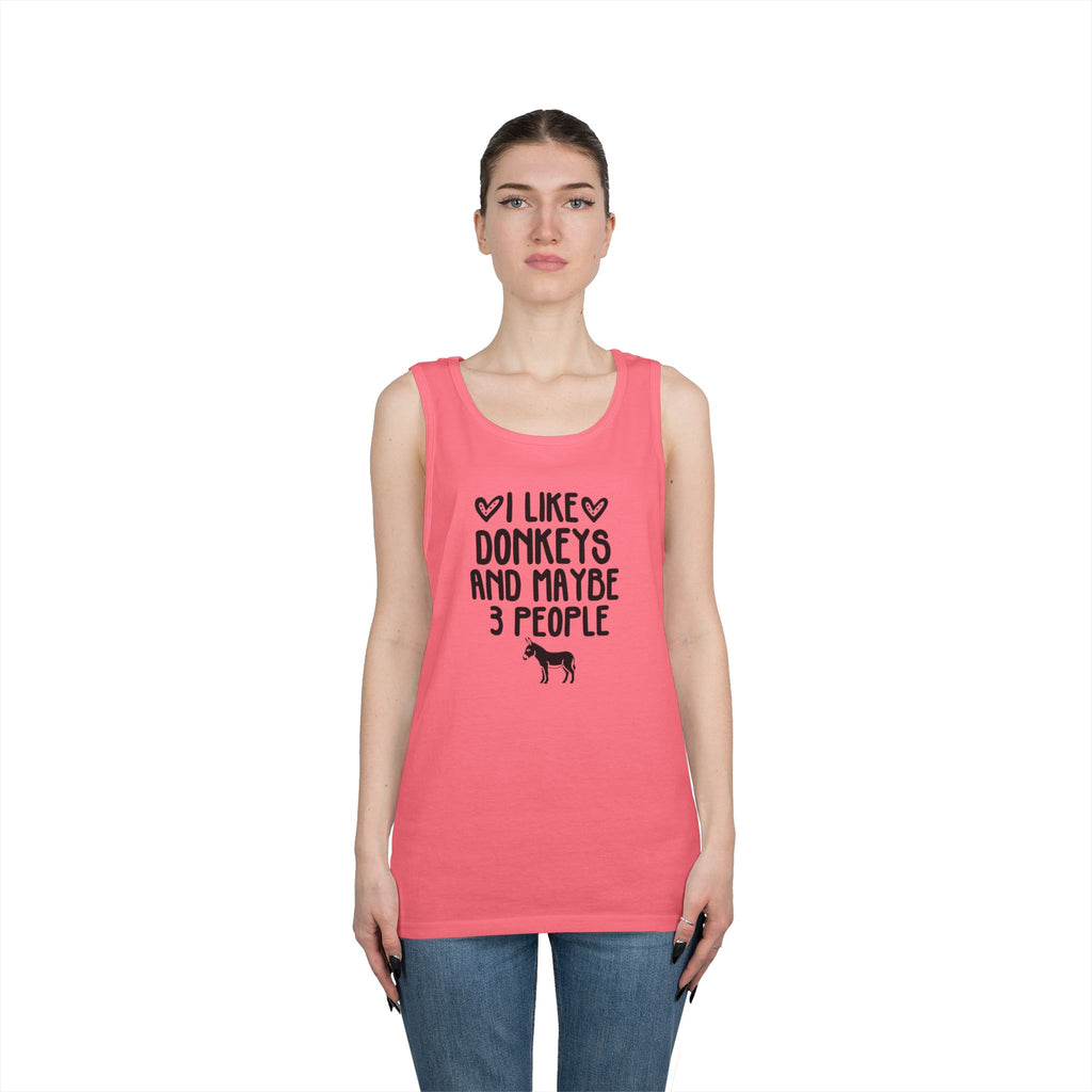 Donkey Lover Tank Top — "I Like Donkeys and Maybe 3 People" Cotton Tank