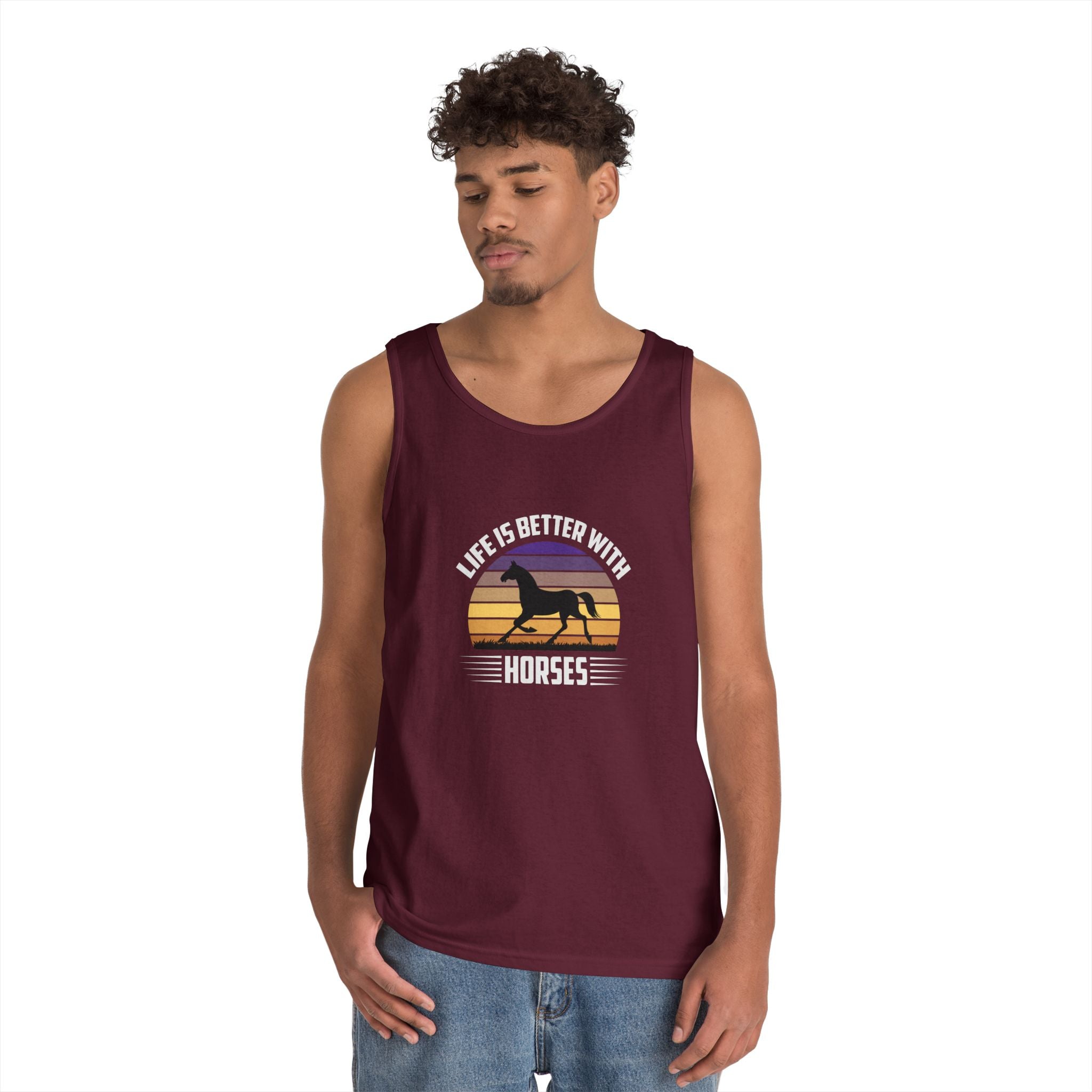 Horse Tank Top — "Life Is Better With Horses" Retro Sunset Riding Shirt