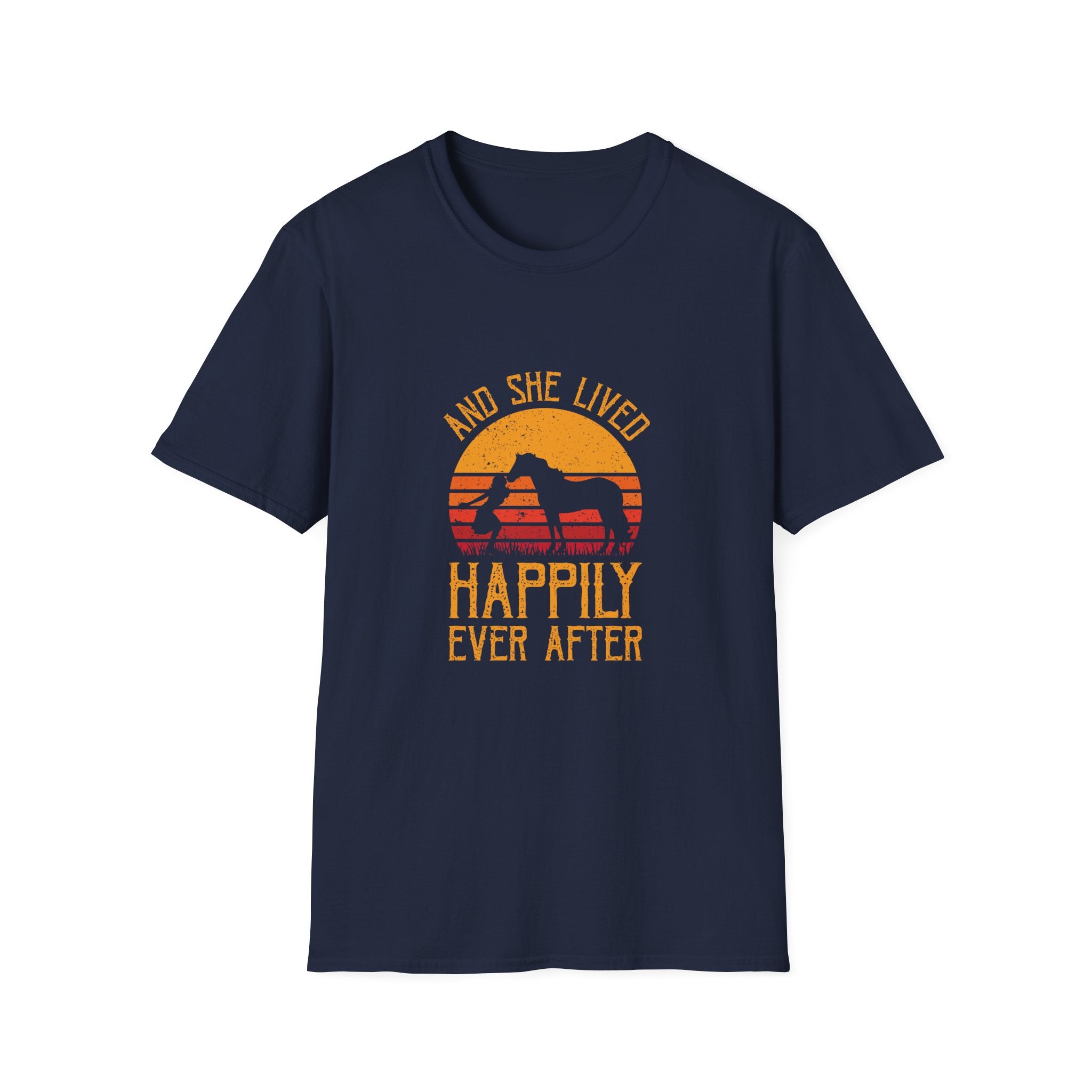 Happily Ever After Camping T-Shirt — 'And She Lived Happily Ever After' Retro Sunset Tee
